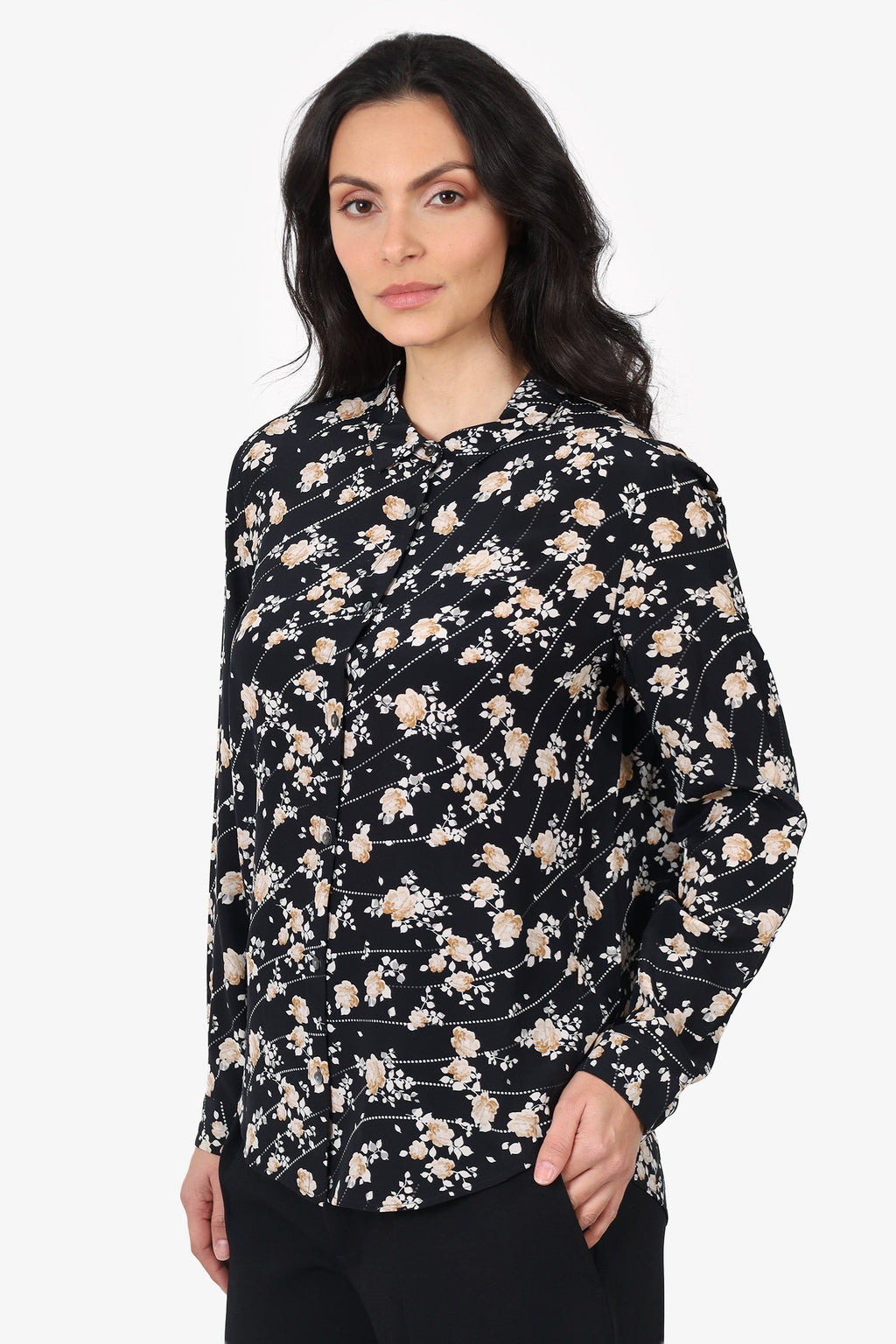 The Kooples Black/Floral Silk Print Blouse Size M