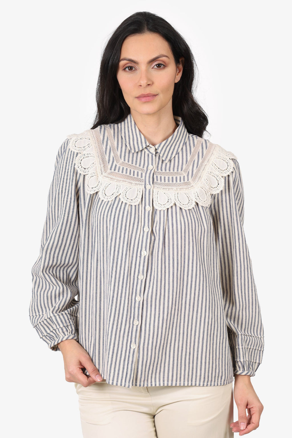 Ba&sh Cream/Blue Stripe Lady Top Size 1