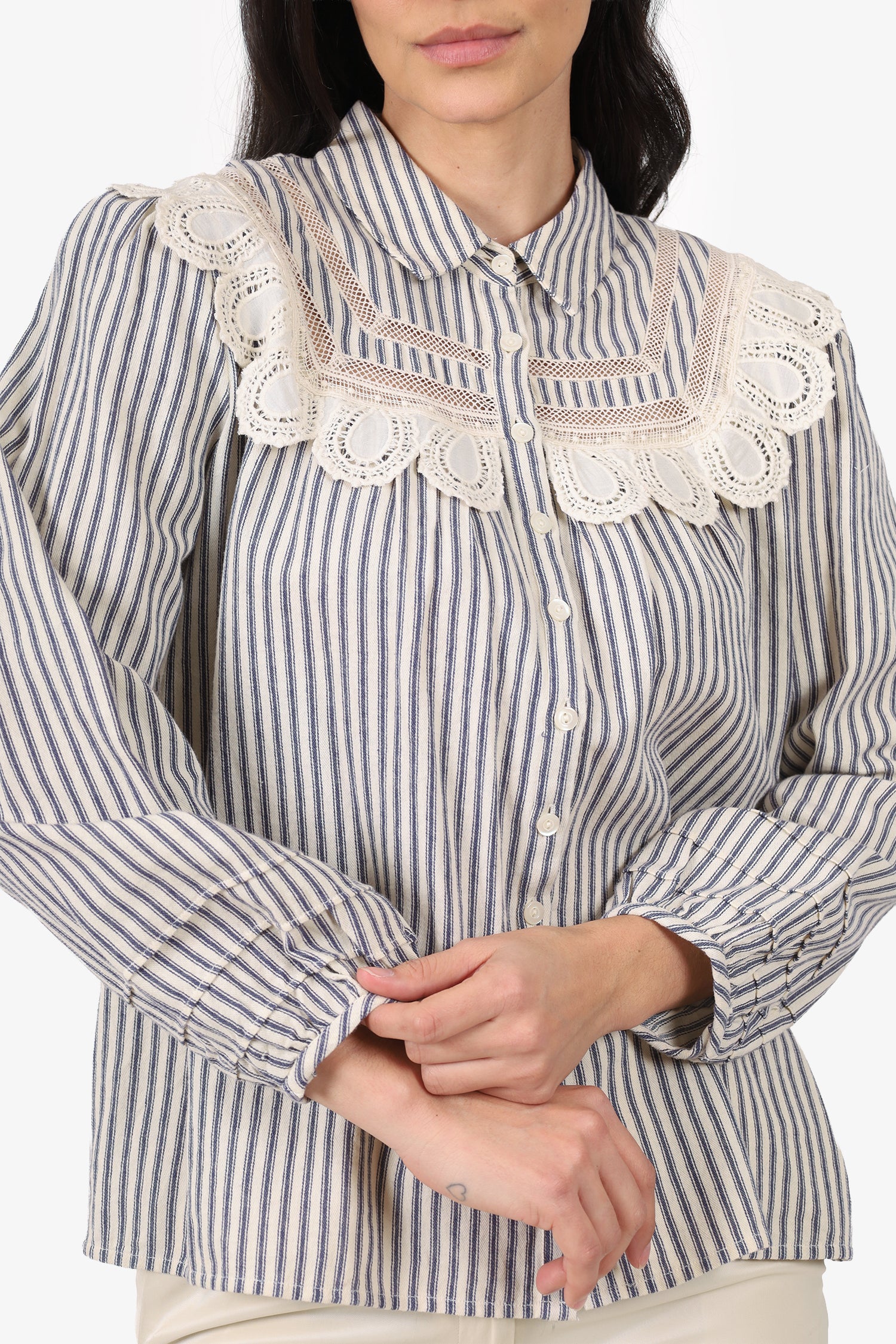 Ba&sh Cream/Blue Stripe Lady Top Size 1
