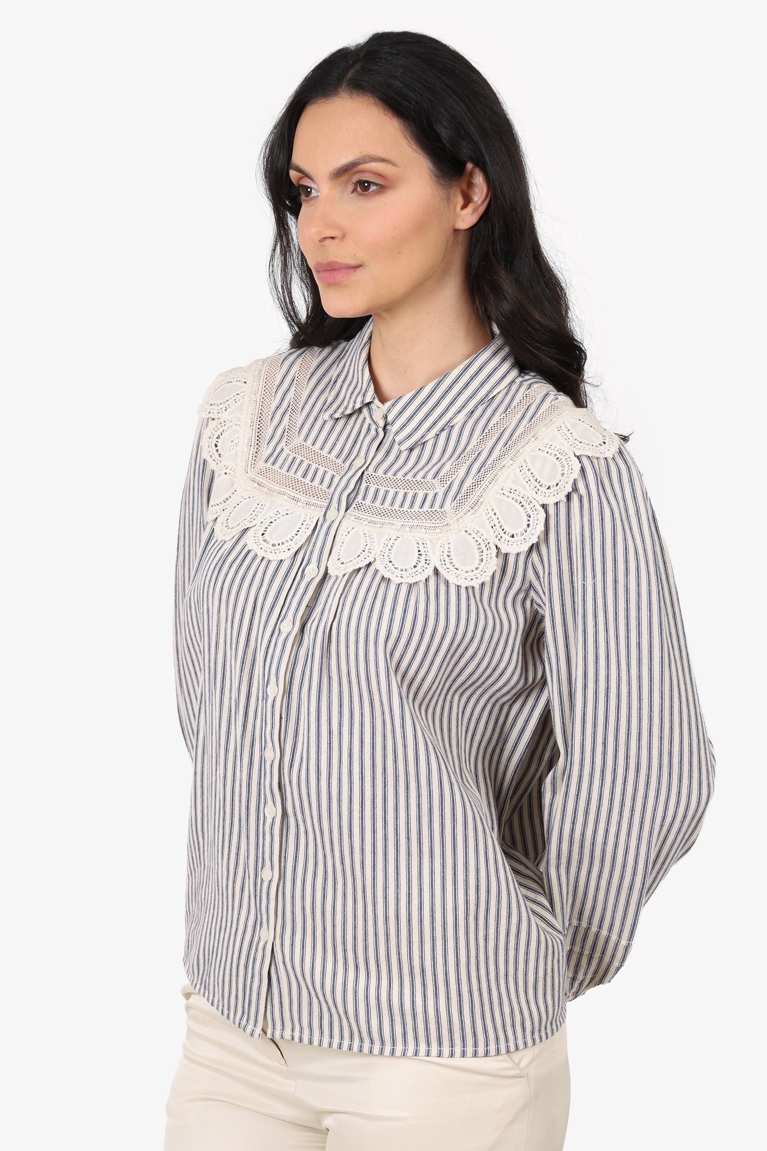 Ba&sh Cream/Blue Stripe Lady Top Size 1