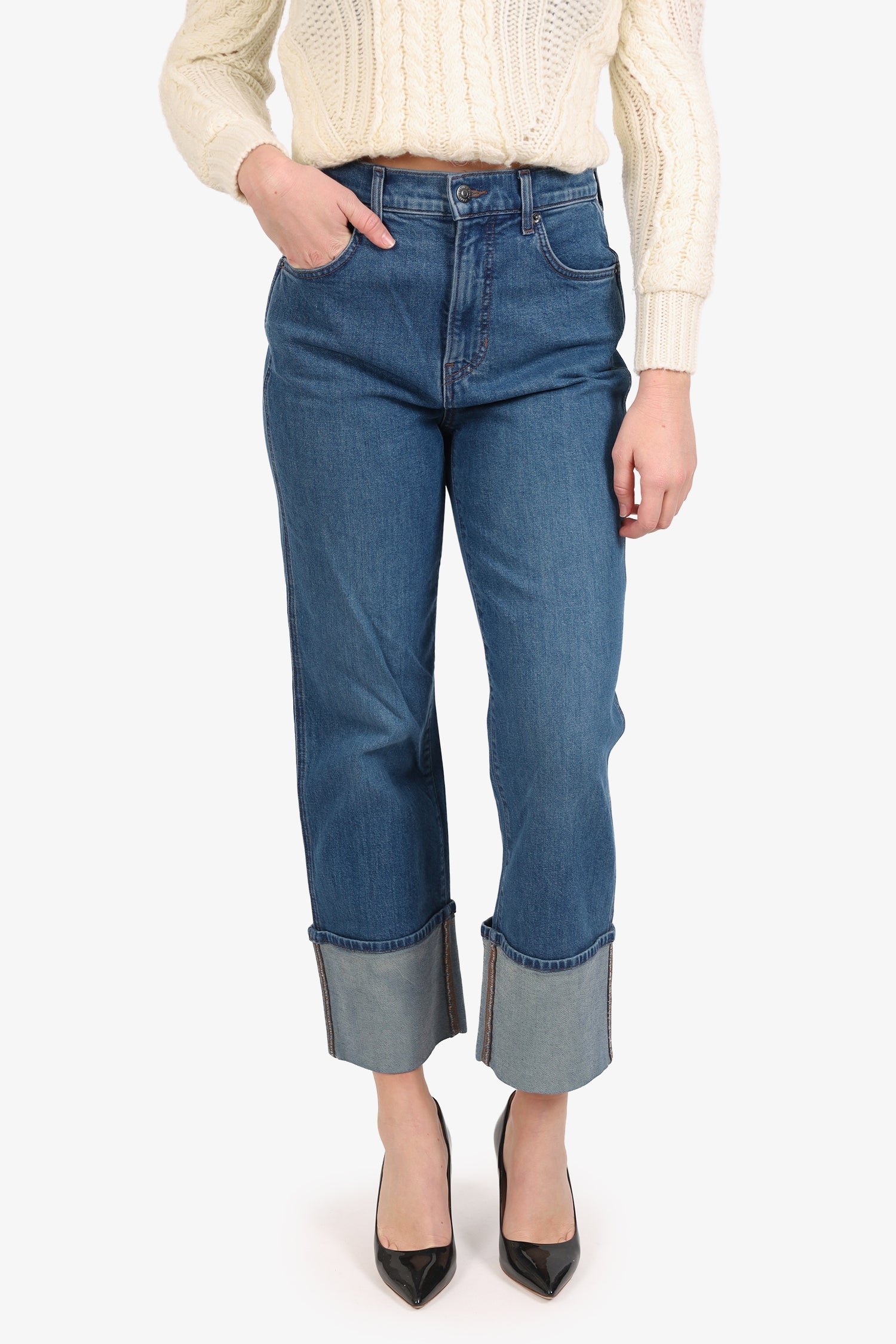 Veronica Beard Dark Blue Cuffed Hem Jeans Size 28