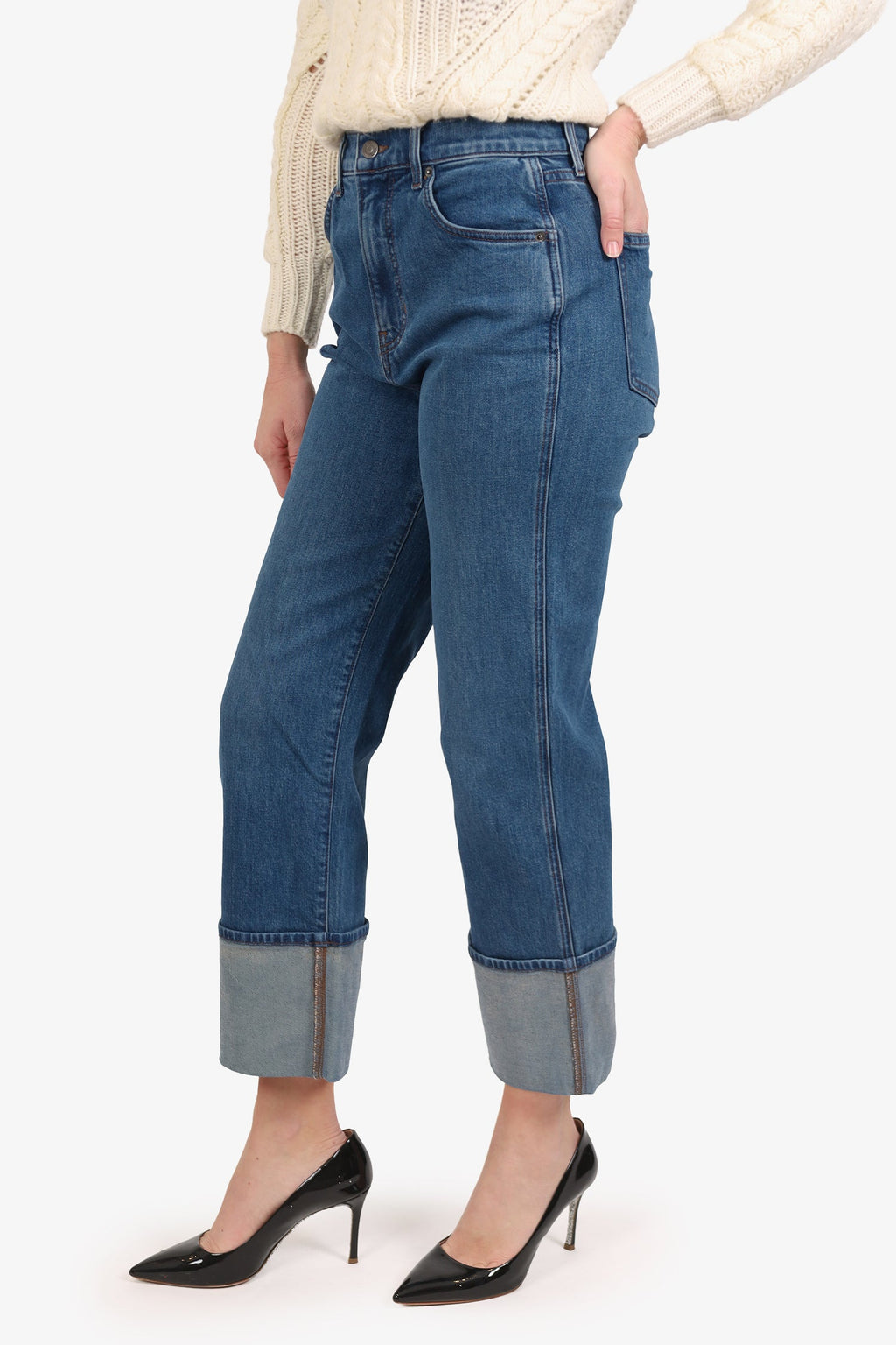 Veronica Beard Dark Blue Cuffed Hem Jeans Size 28