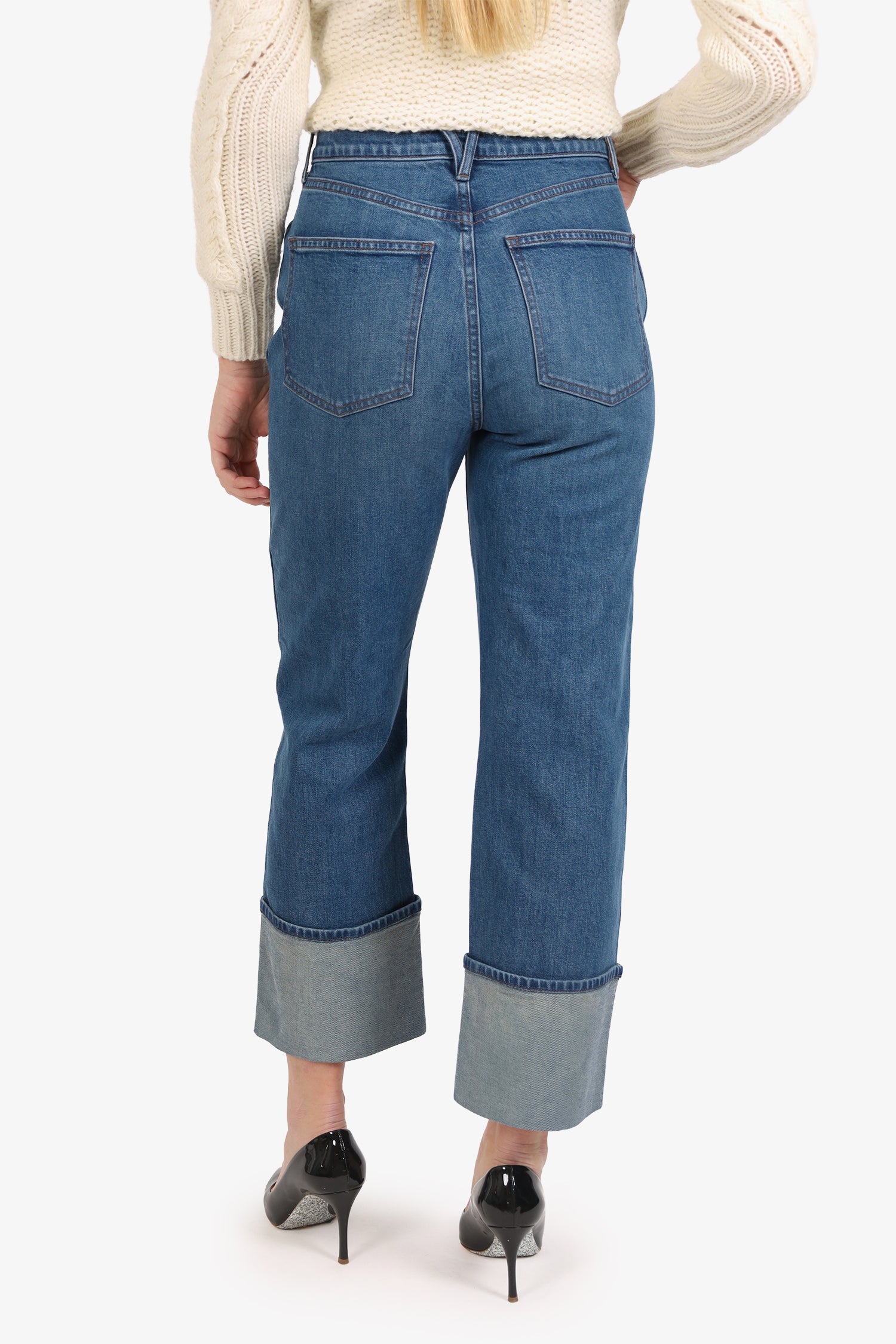 Veronica Beard Dark Blue Cuffed Hem Jeans Size 28