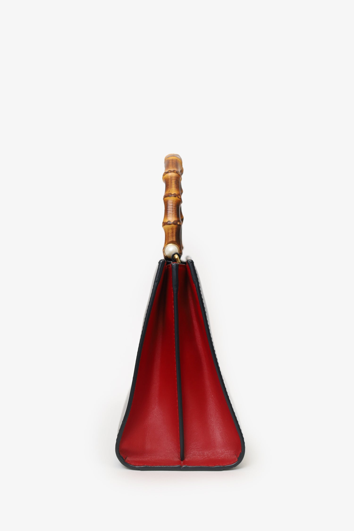 Gucci Black Nymphaea Leather Bamboo Top Handle Bag