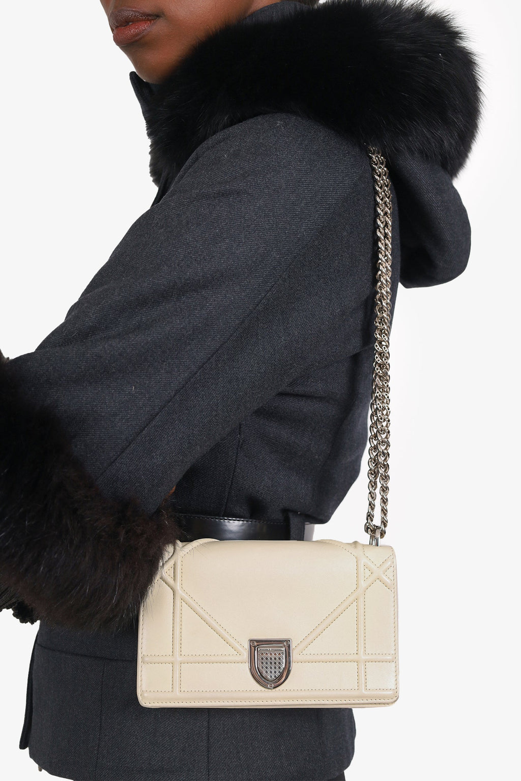 Christian Dior 2015 White Cannage Leather Mini Diorama Shoulder Bag