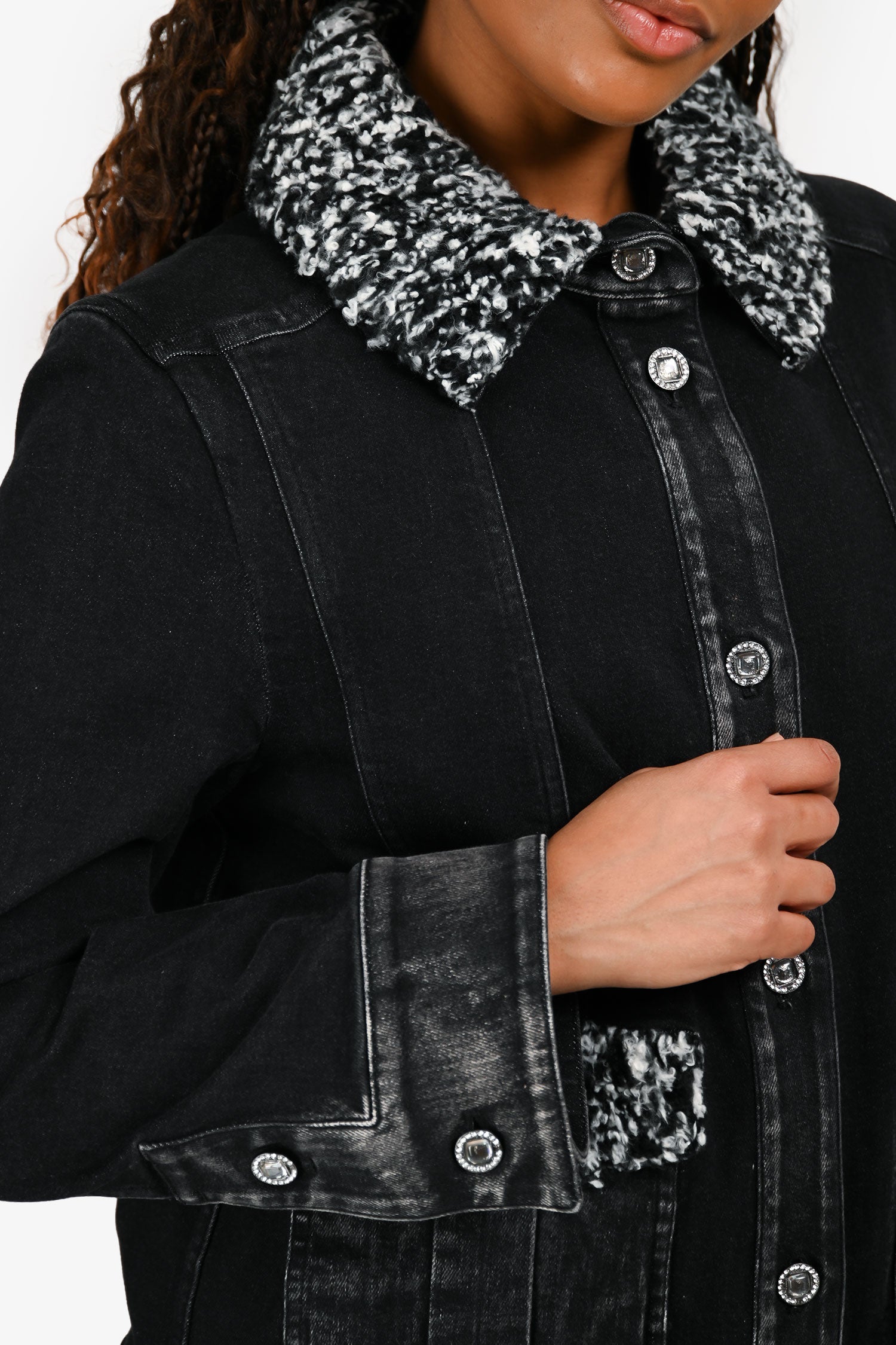 Pre-Loved Chanel™ Black Denim Boucle Detailed Jacket Size 44