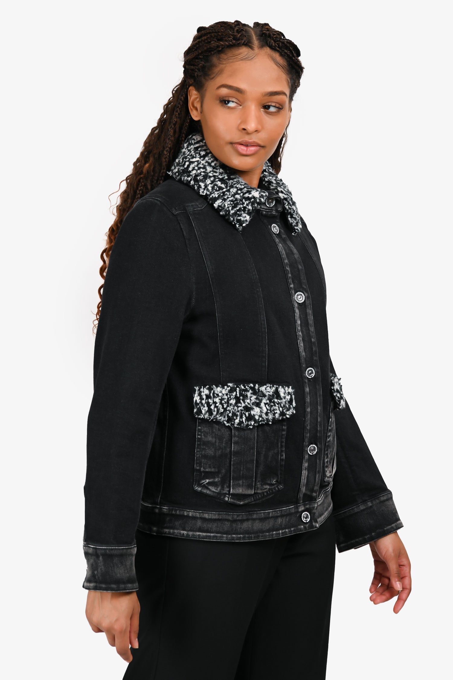 Pre-Loved Chanel™ Black Denim Boucle Detailed Jacket Size 44
