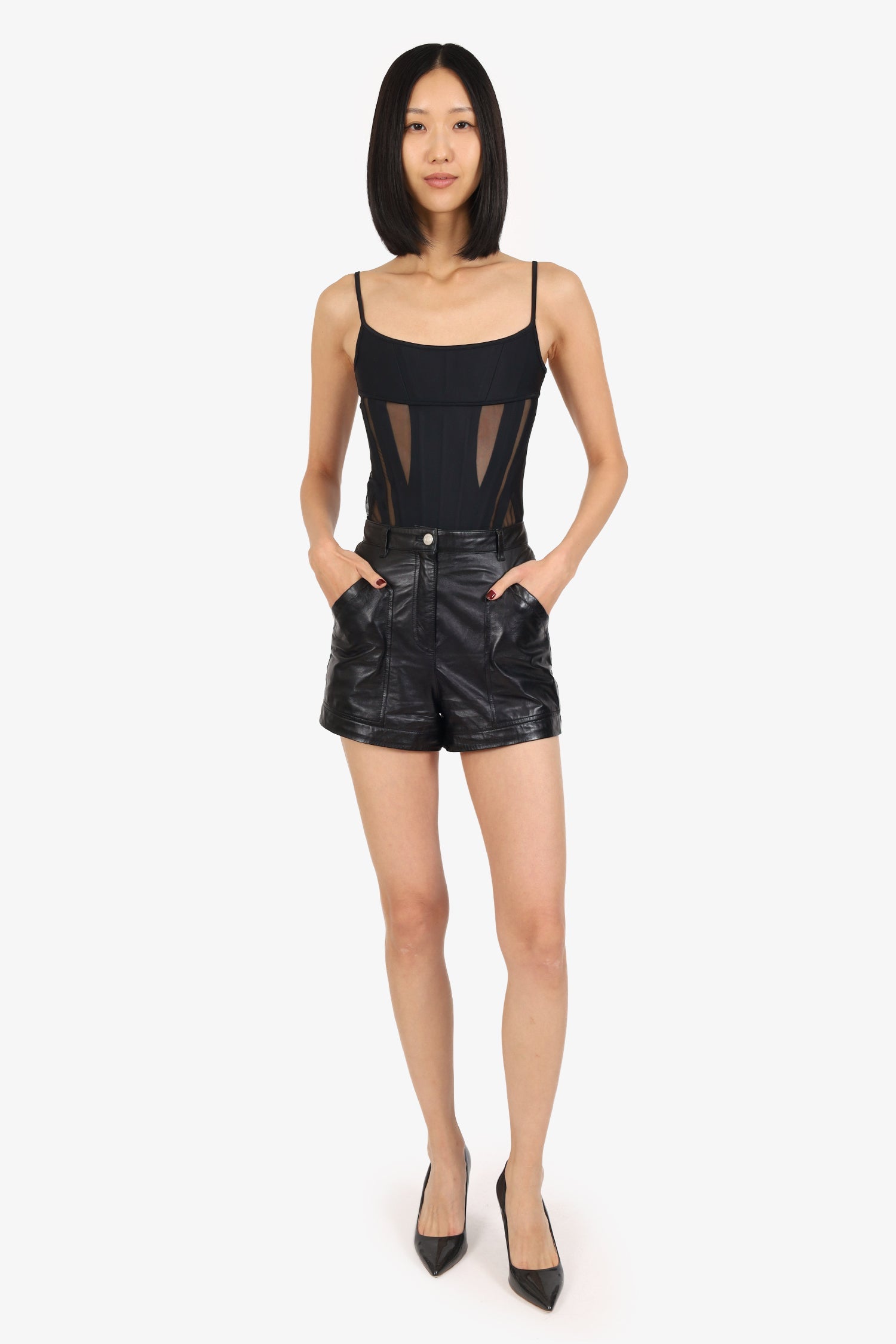IRO Black Leather Mini Shorts Size 32