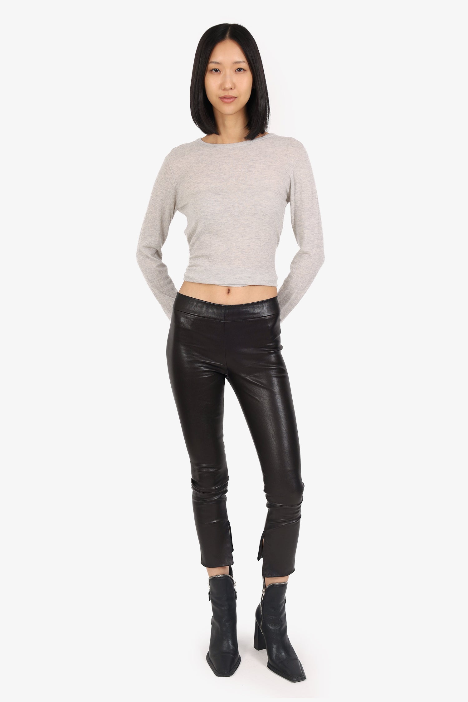 The Row Black Leather Skinny Pants Size XS