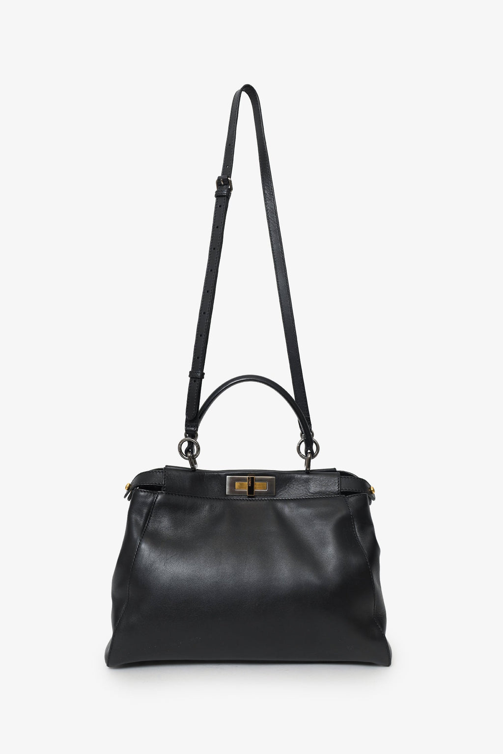 Fendi Black Leather Peekaboo Bag With Strap