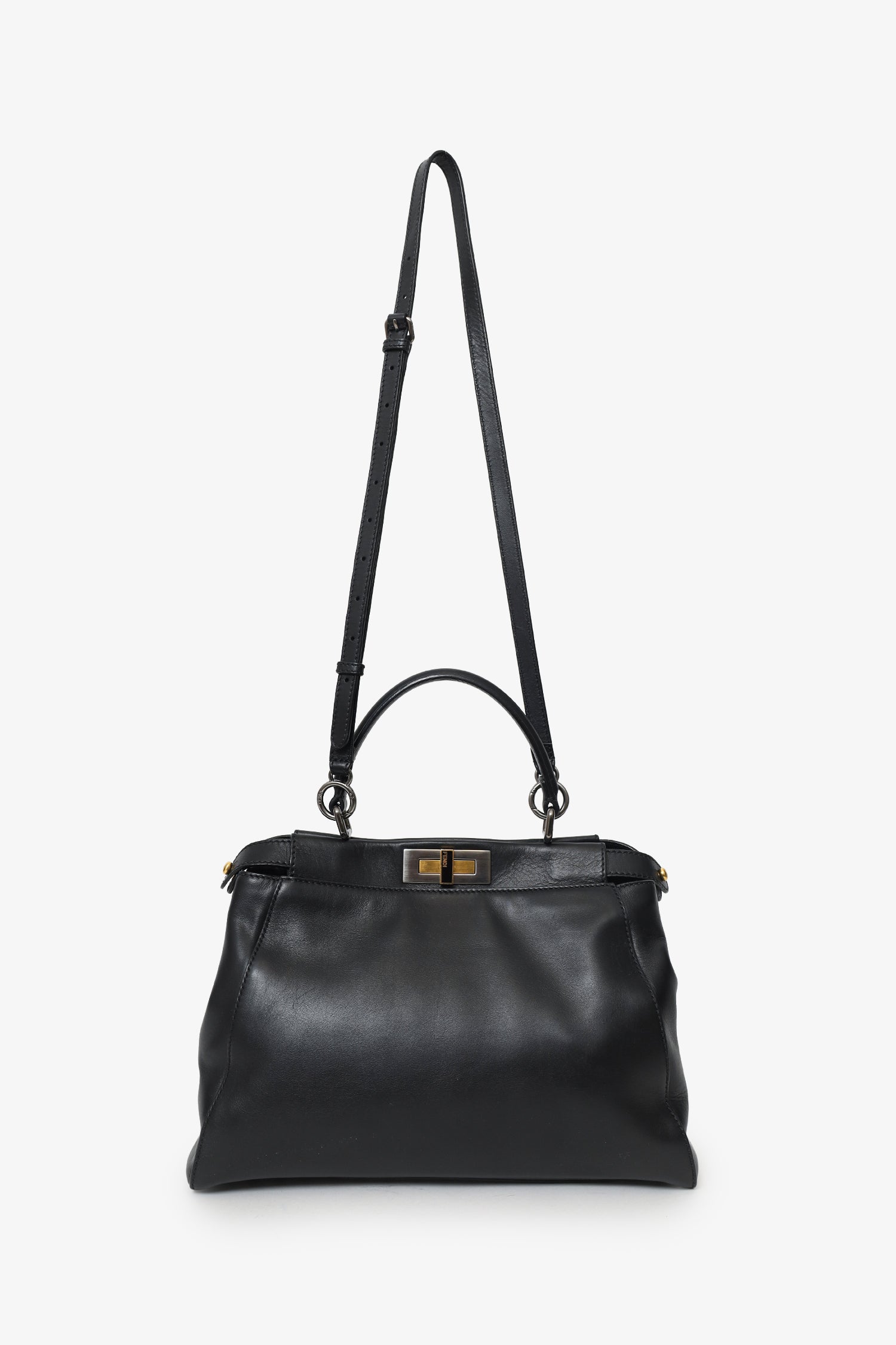 Fendi Black Leather Peekaboo Bag With Strap