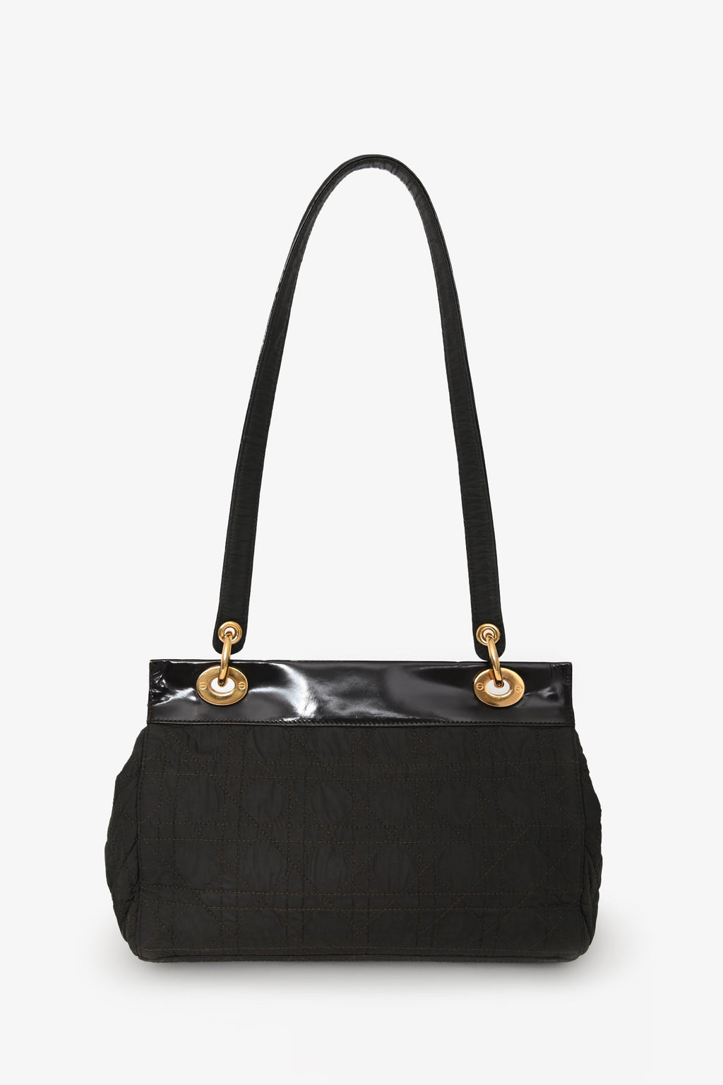 Christian Dior 1997 Vintage Dark Brown Patent/Nylon Cannage Shoulder Bag