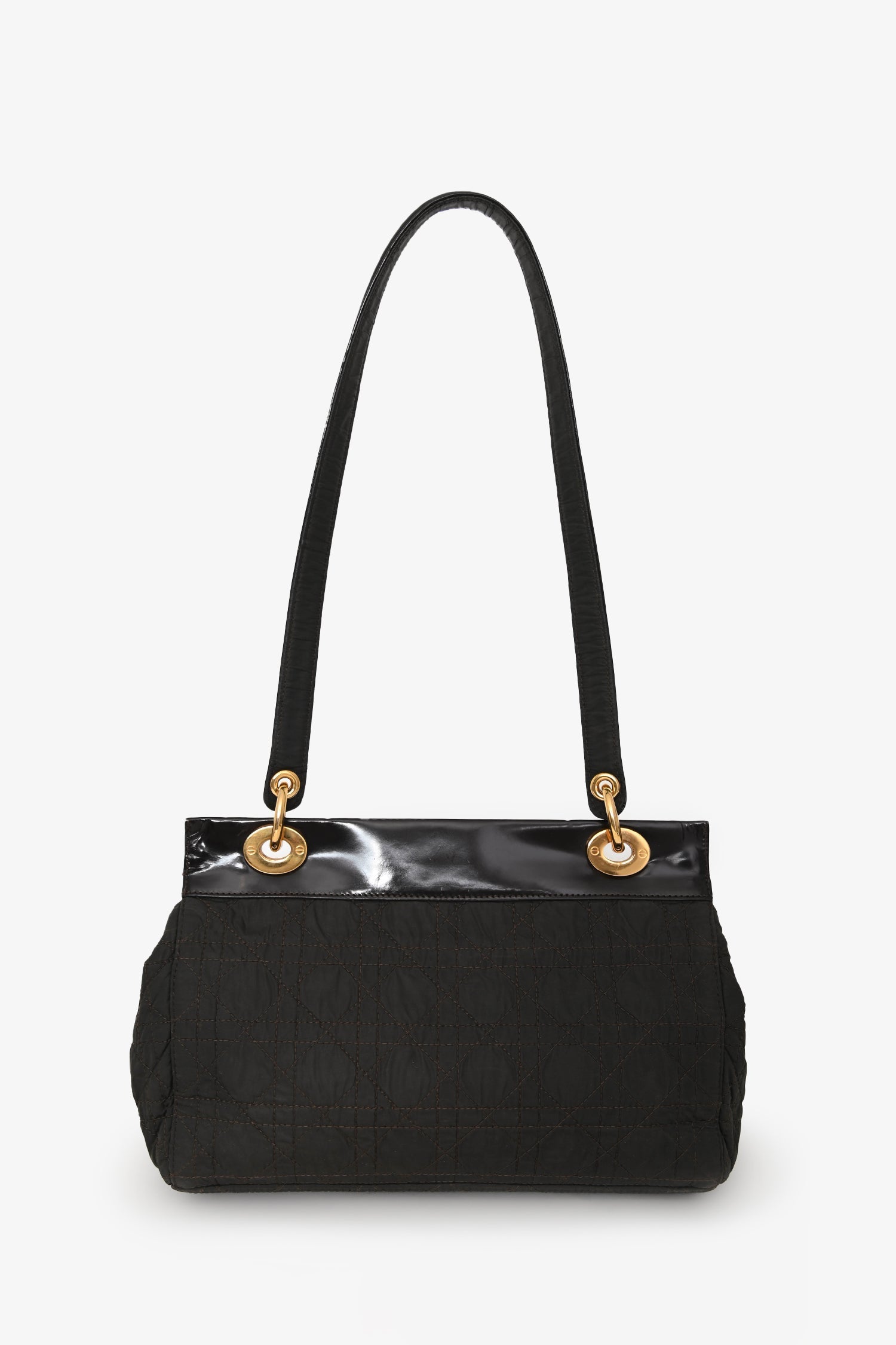 Christian Dior 1997 Vintage Dark Brown Patent/Nylon Cannage Shoulder Bag