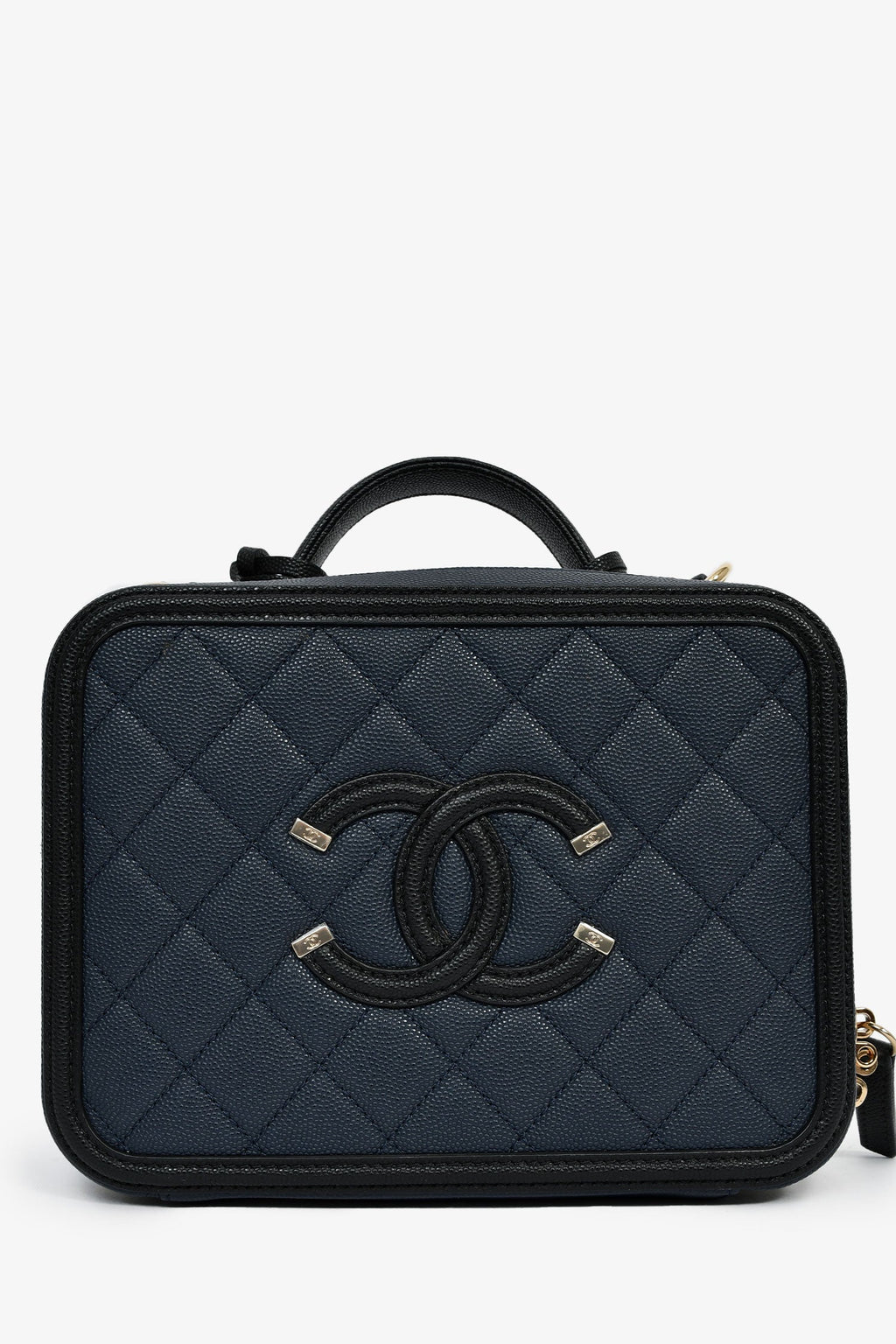 Pre-Loved Chanel™ 2019 Black/Navy Medium Filigree Vanity Case Bag