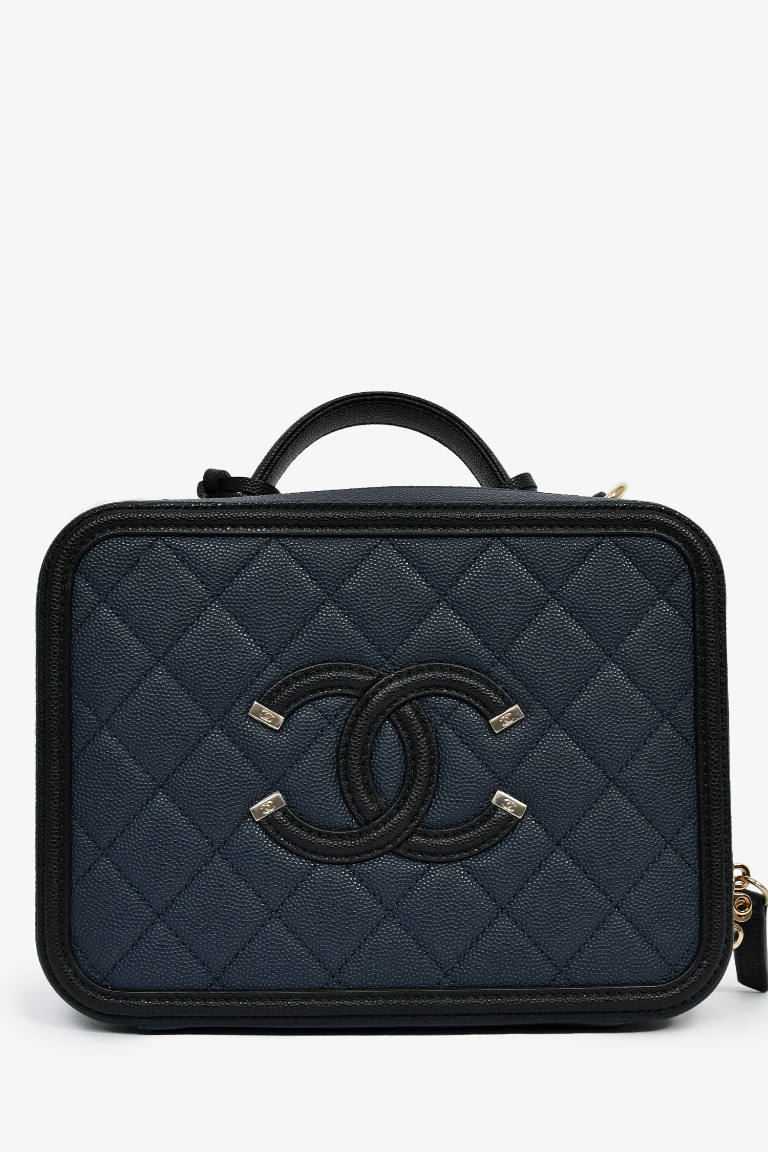 Pre-Loved Chanel™ 2019 Black/Navy Medium Filigree Vanity Case Bag