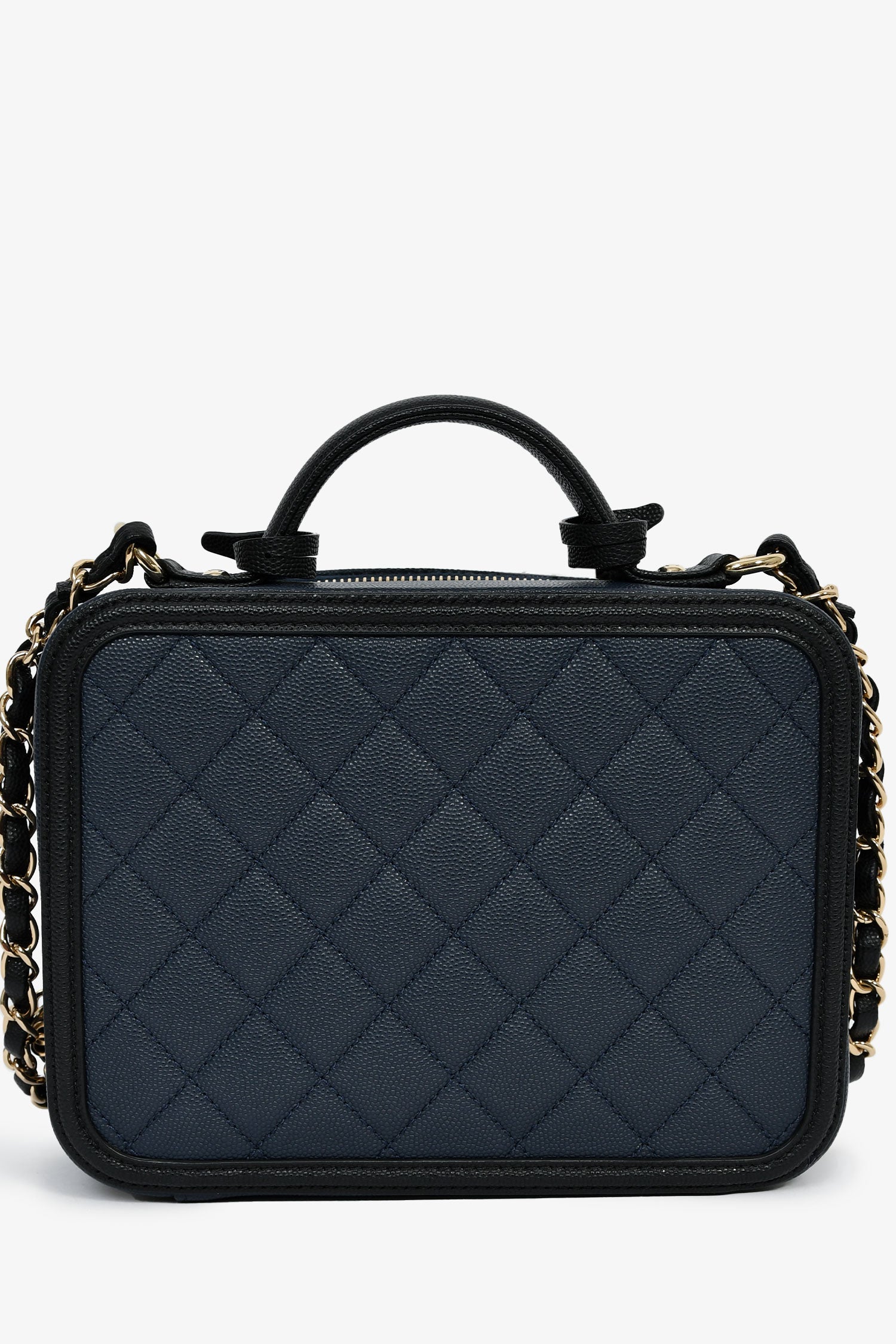 Pre-Loved Chanel™ 2019 Black/Navy Medium Filigree Vanity Case Bag