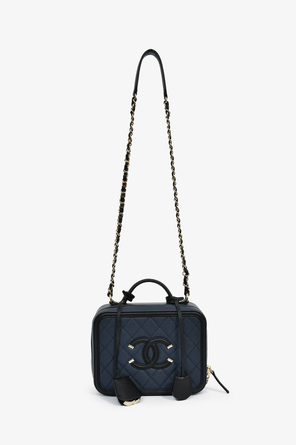 Pre-Loved Chanel™ 2019 Black/Navy Medium Filigree Vanity Case Bag