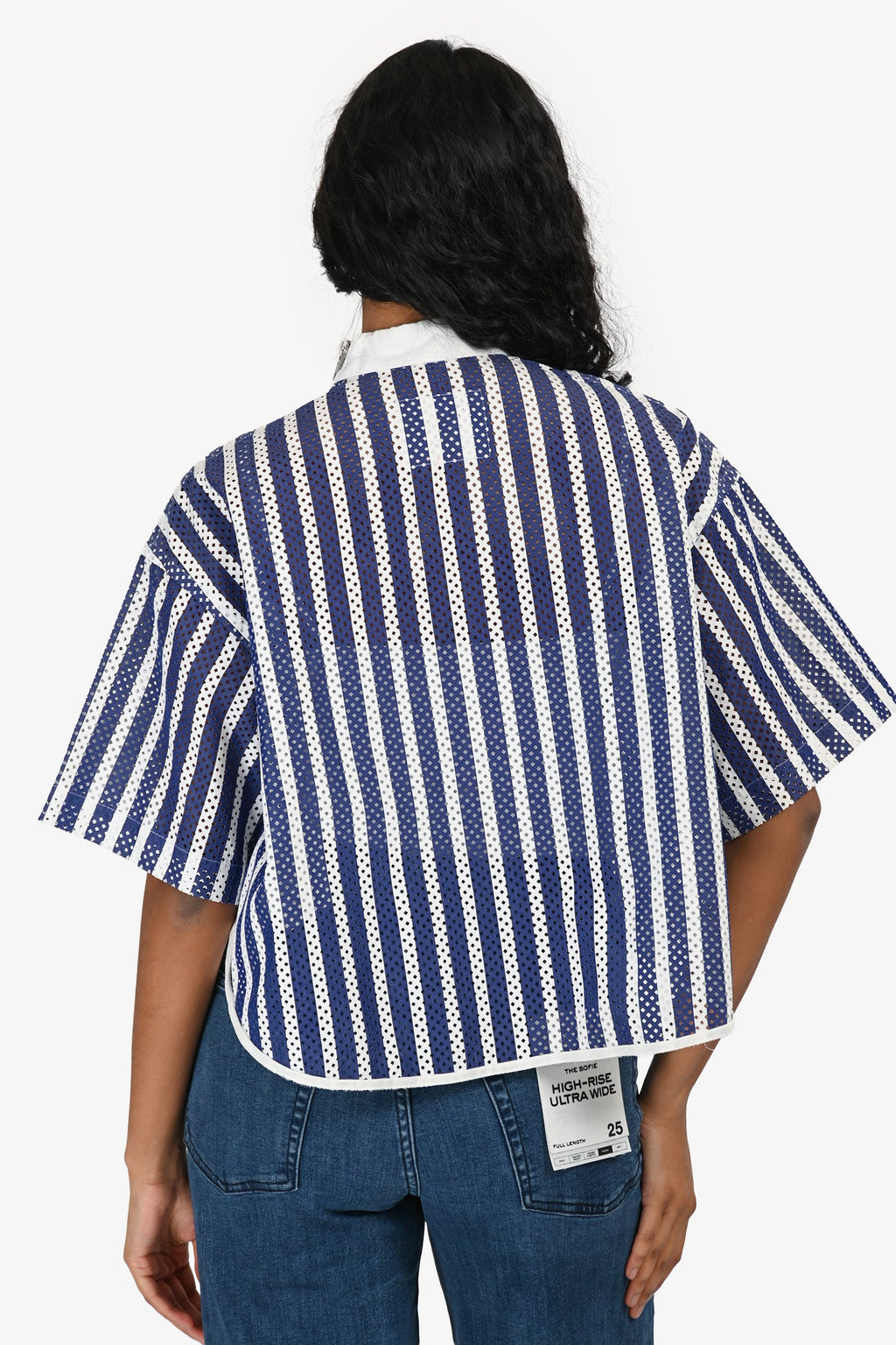 Sacai Blue/White Perforated Collared Zip Shirt Size 2