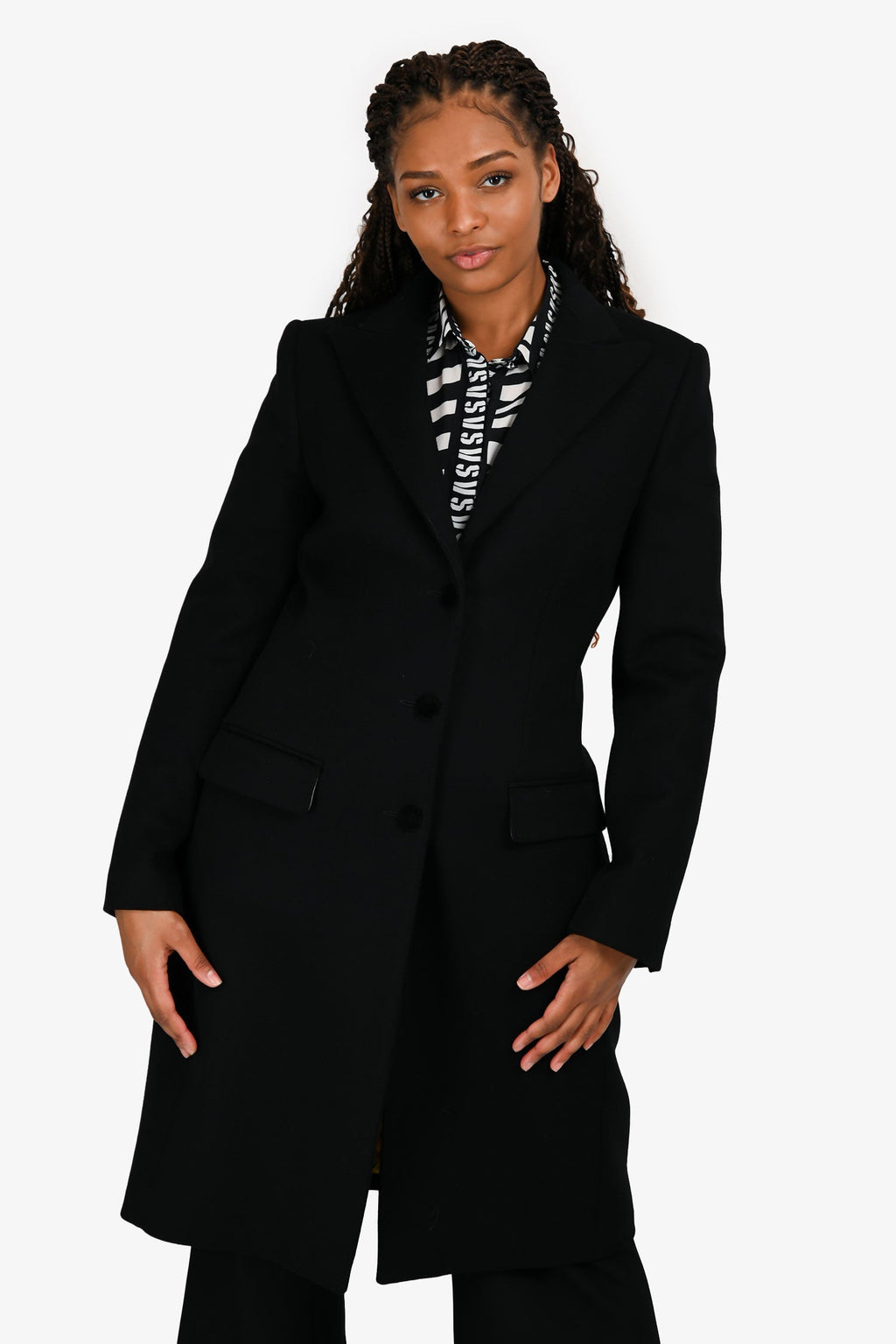 Dolce & Gabbana Black Wool Midi Coat Size 46
