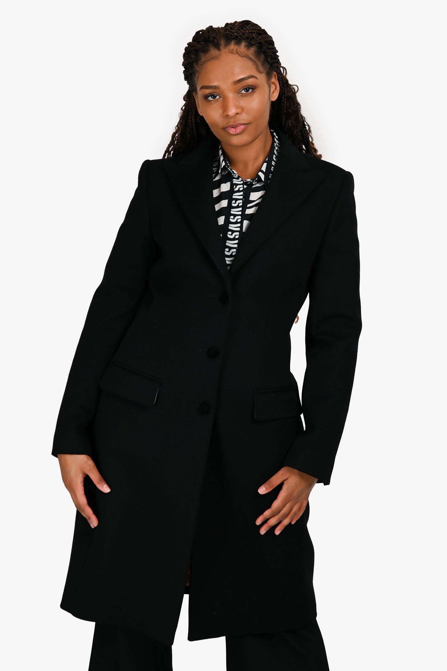 Dolce & Gabbana Black Wool Midi Coat Size 46