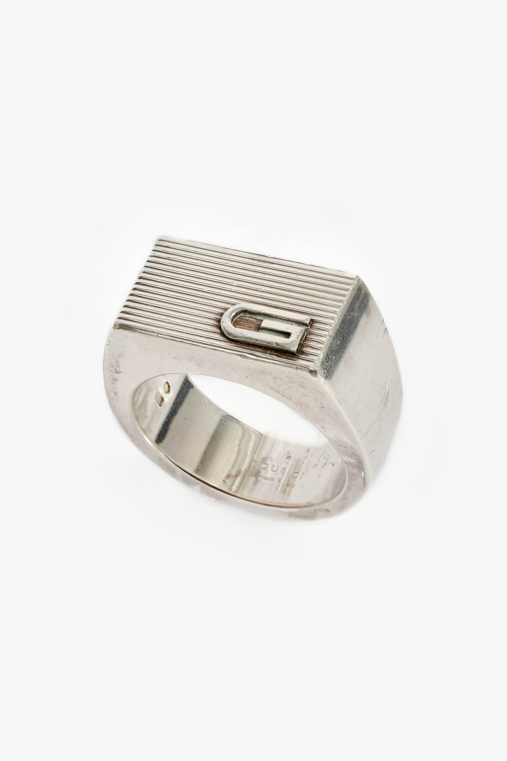 Gucci Sterling Silver 'Mille Righe' Ring Size 61 Mens