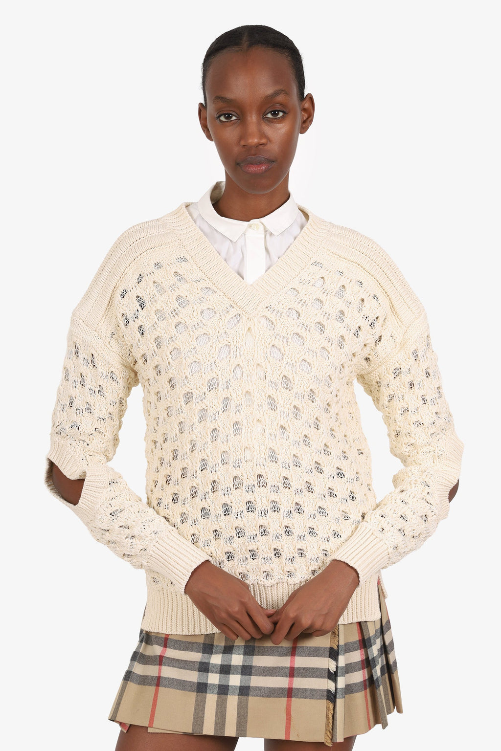 Stella McCartney Cream Knit 'Big Stitch' Sweater Size M