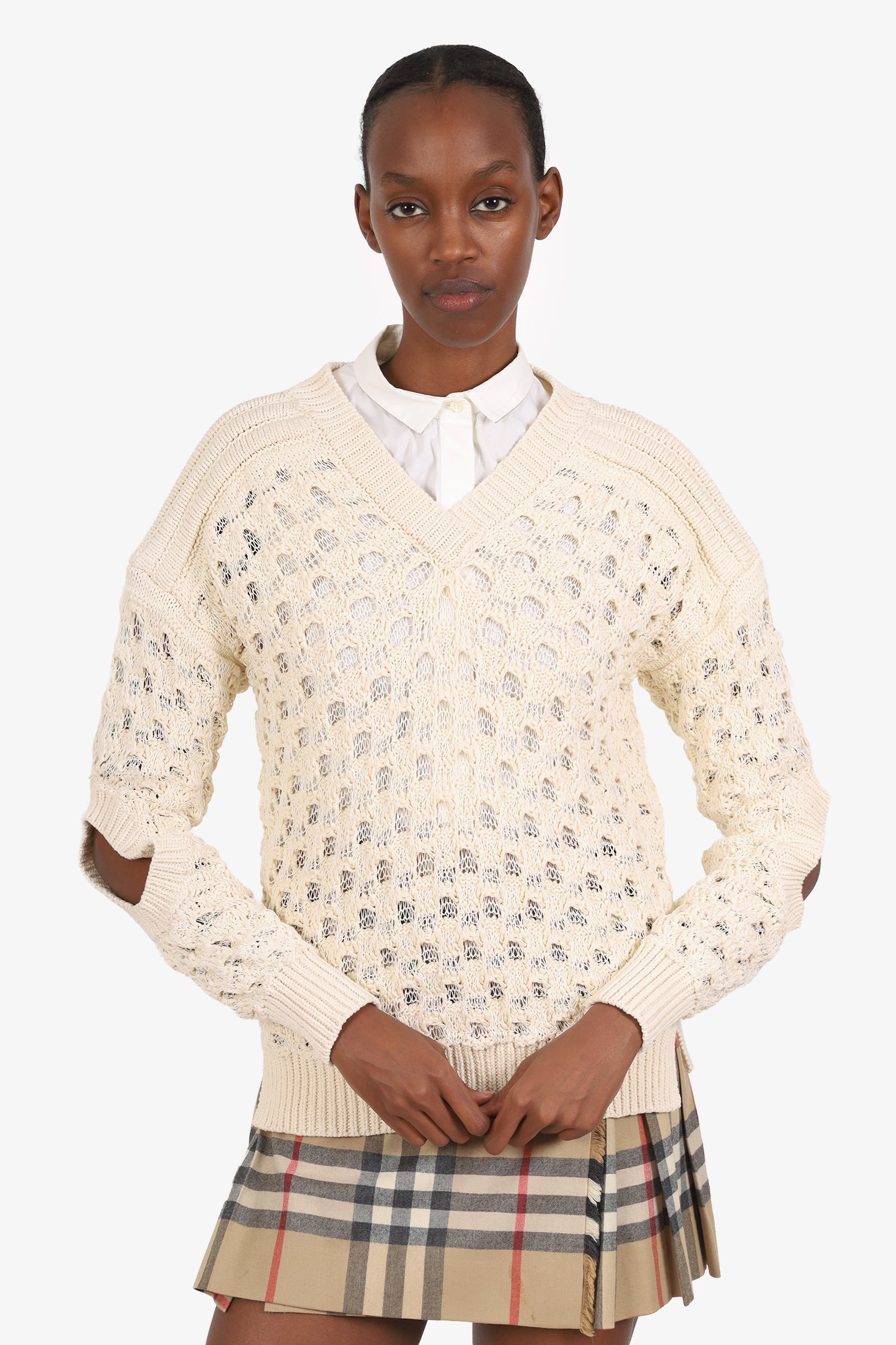 Stella McCartney Cream Knit 'Big Stitch' Sweater Size M