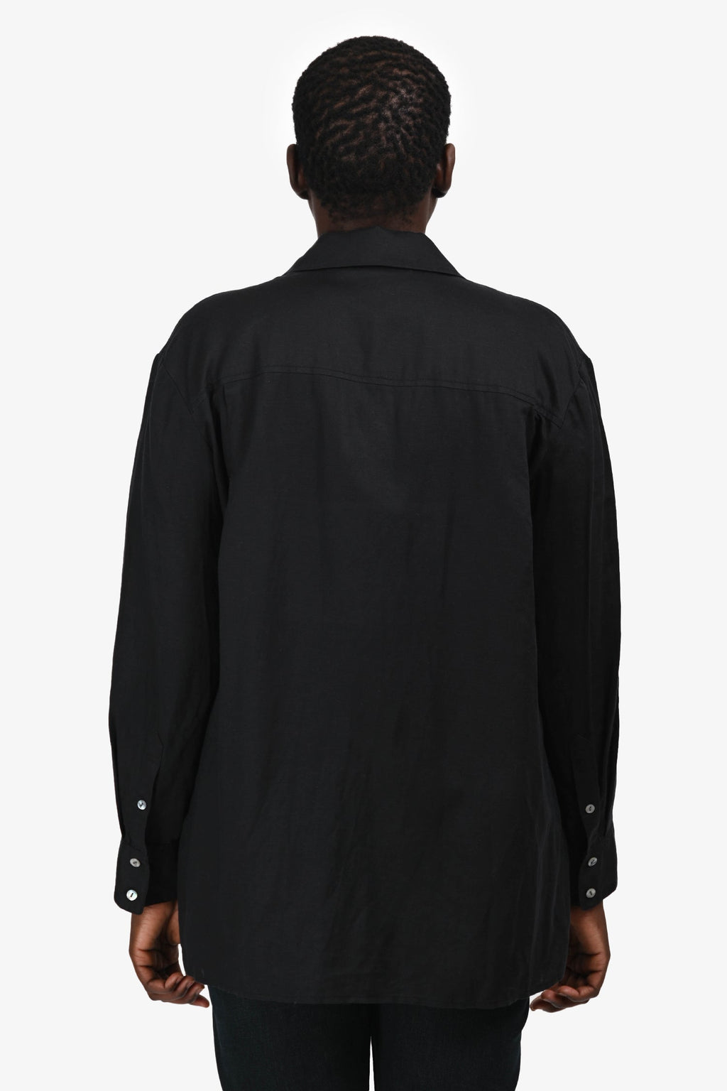 Theory Black Linen Collared Button Down Top Size L