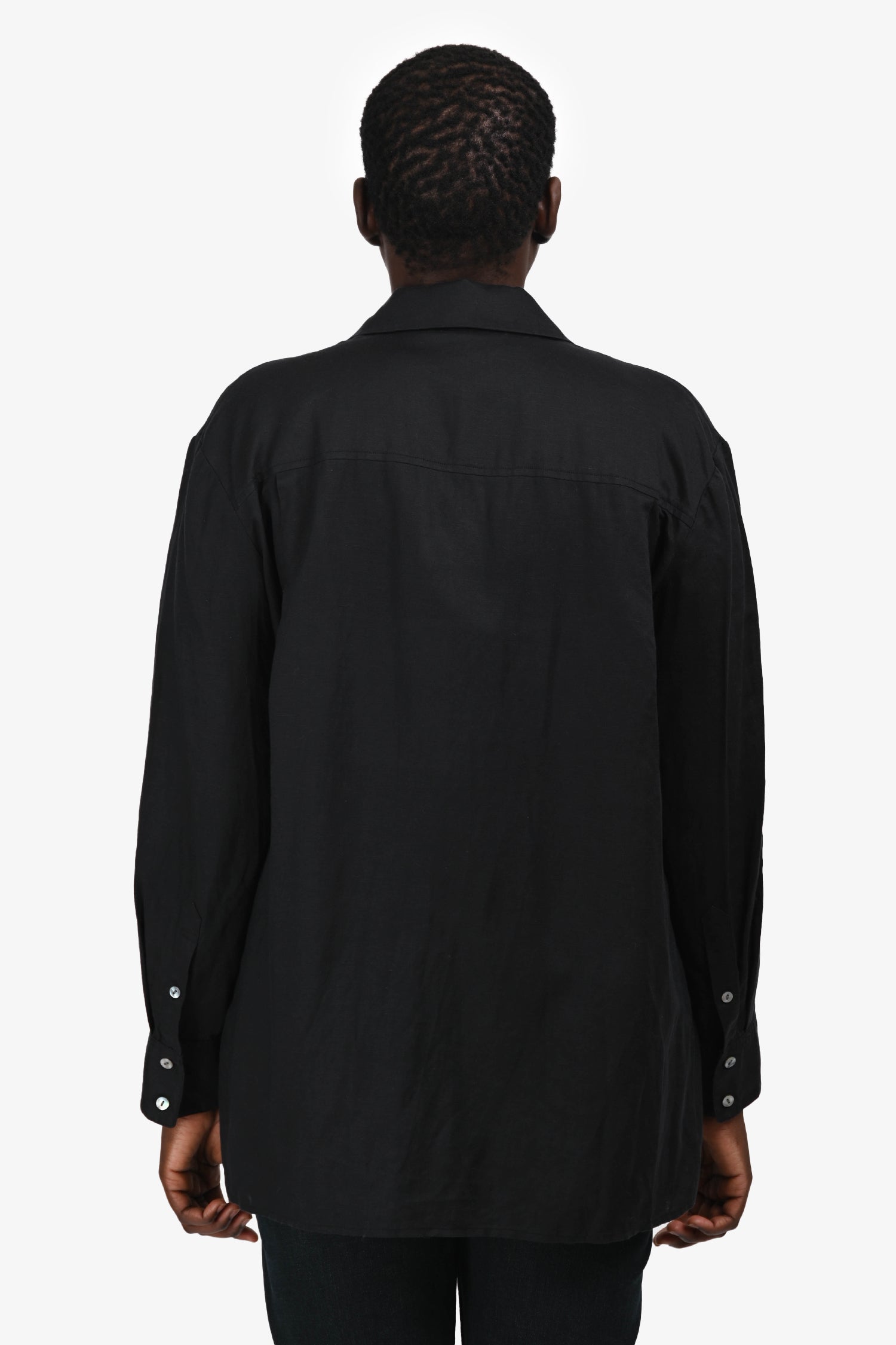 Theory Black Linen Collared Button Down Top Size L