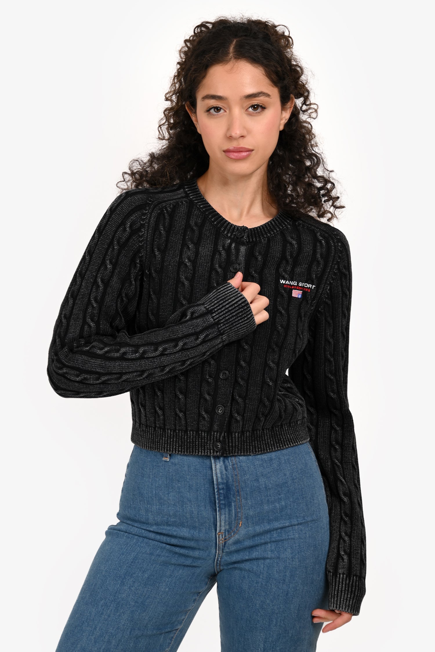 T By Alexander Wang Grey Cable Knit Logo Embroidered igan Size S