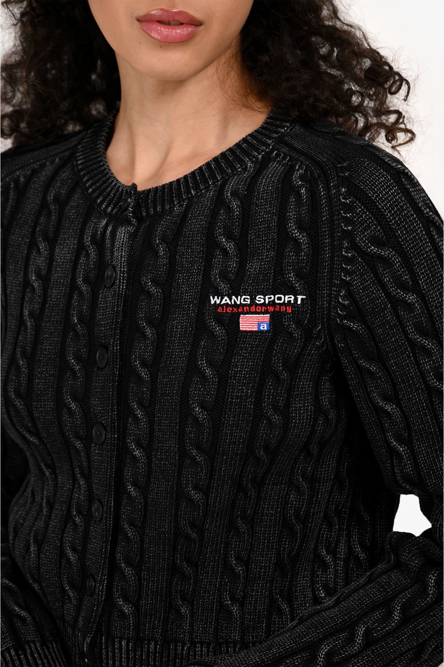 T By Alexander Wang Grey Cable Knit Logo Embroidered igan Size S