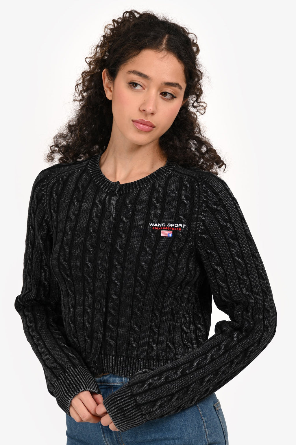 T By Alexander Wang Grey Cable Knit Logo Embroidered igan Size S