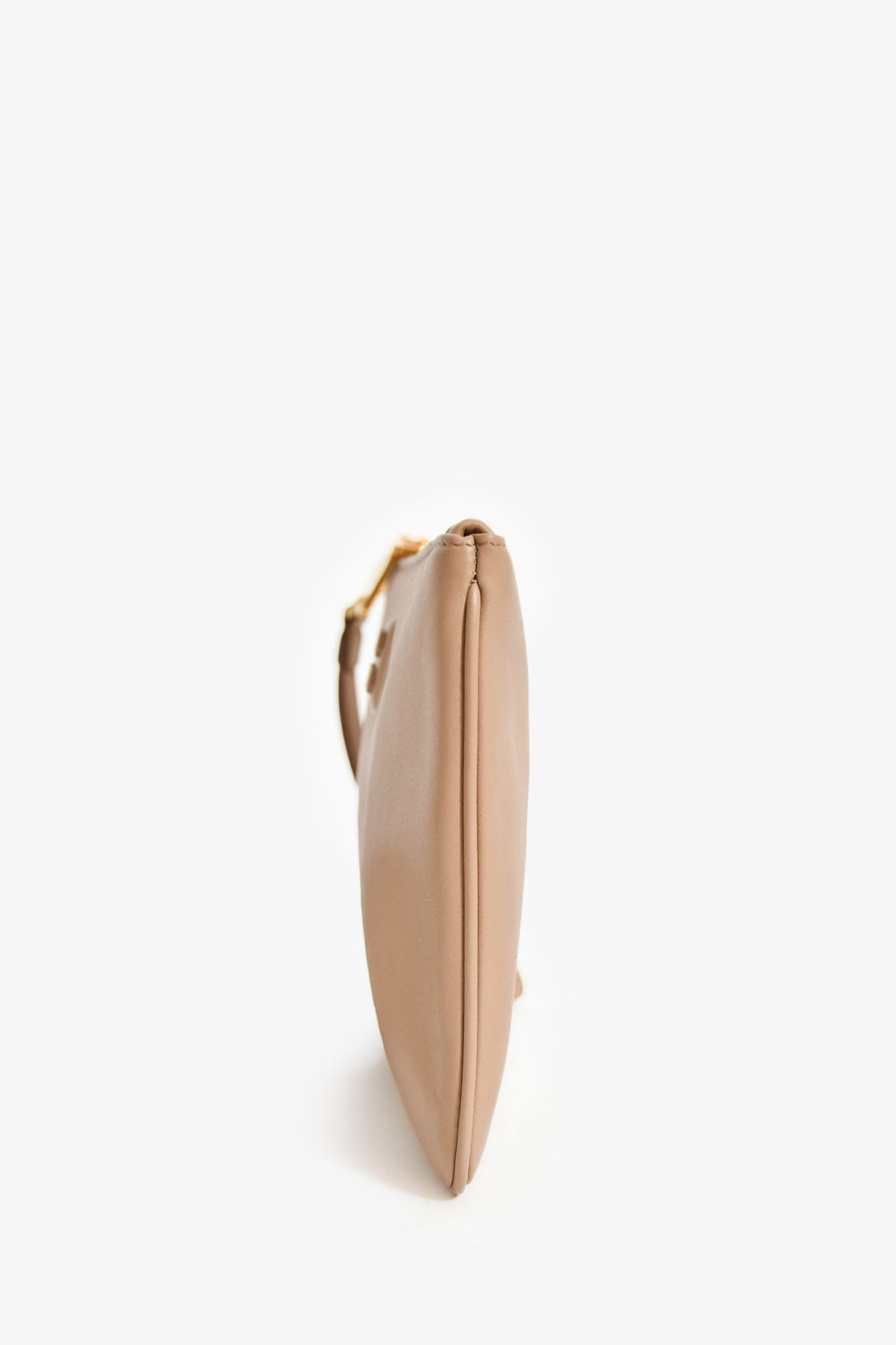 Miu Miu Beige Leather Logo Zip Pouch