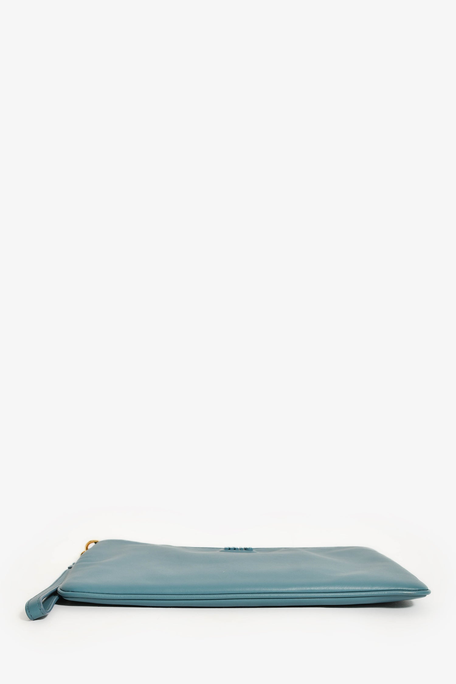 Miu Miu Blue Leather Logo Zip Pouch