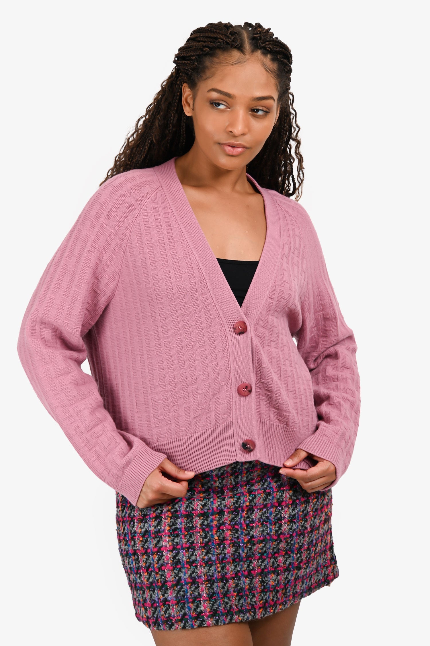 Hermès 2023 Pink Wool 'H' Buttoned igan Size 42