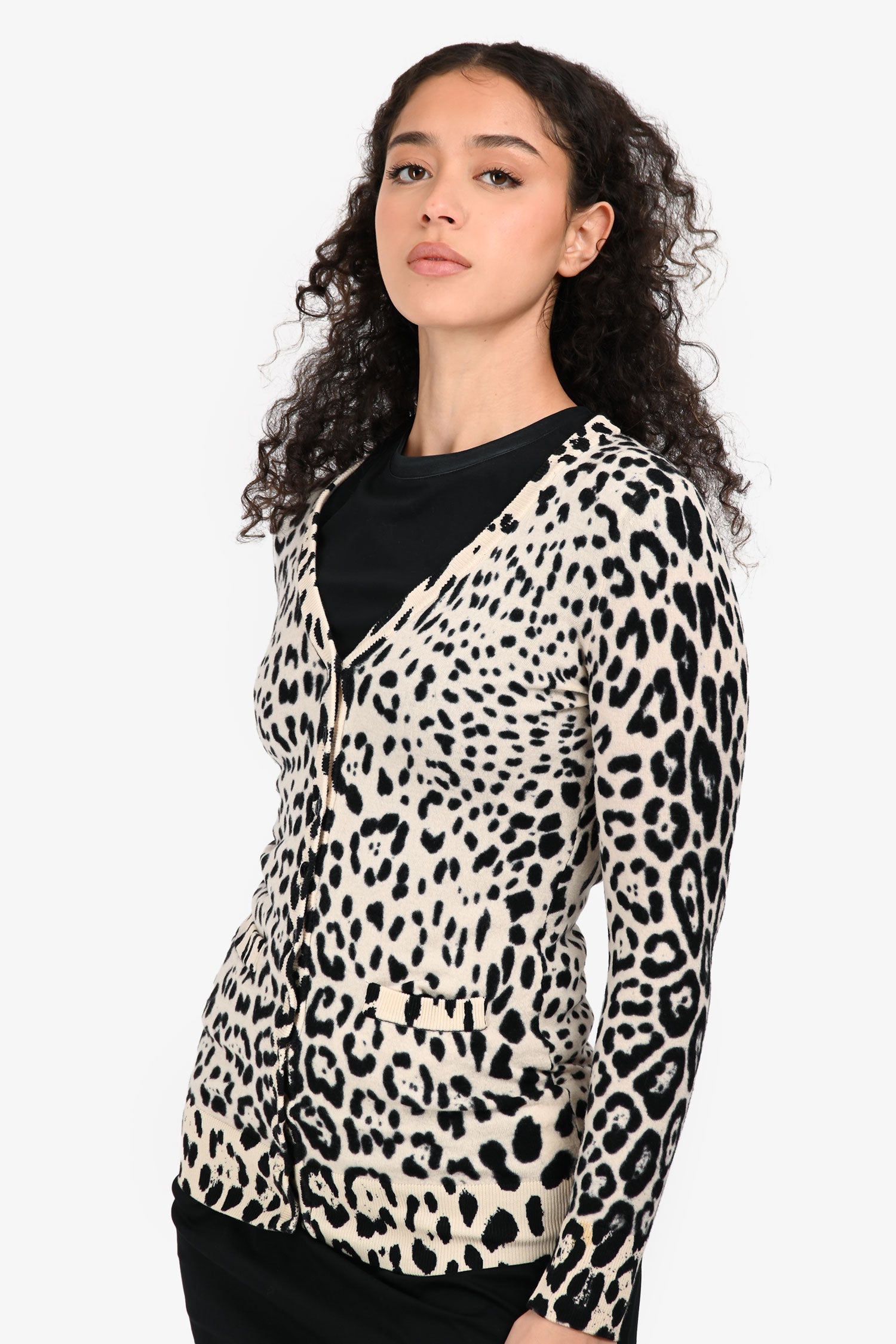 Dolce & Gabbana Cream/Black Wool Leopard Print igan Size 38