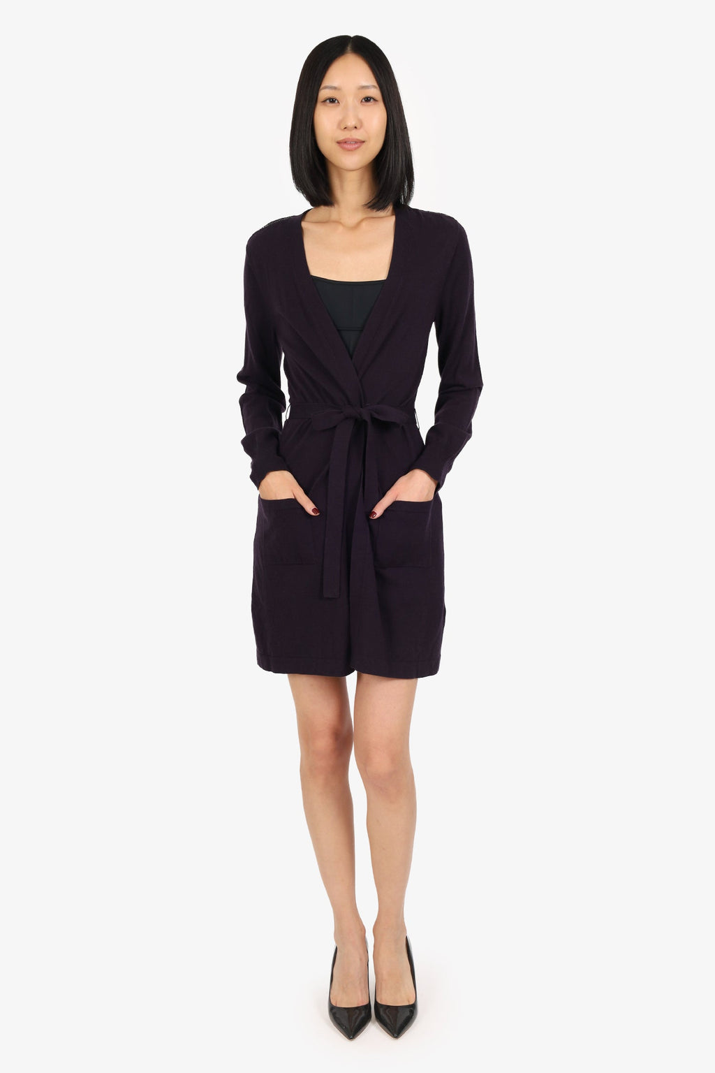 Simone Rocha Purple Wool/Silk Beaded Belted Long igan Size L