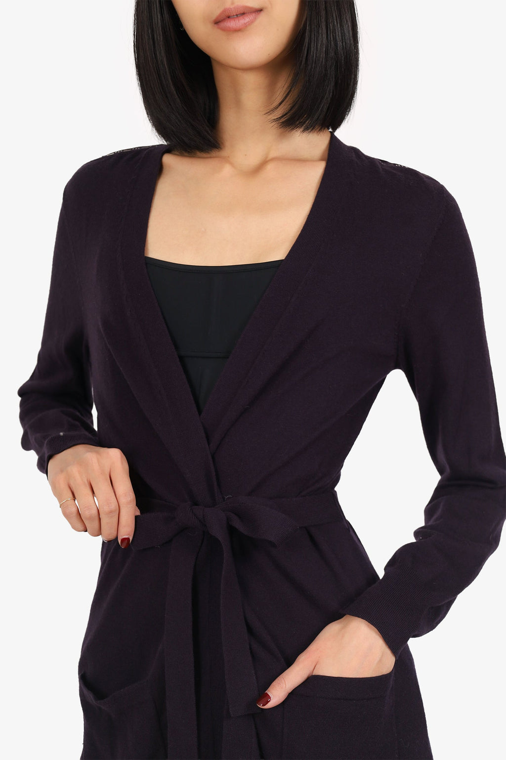 Simone Rocha Purple Wool/Silk Beaded Belted Long igan Size L