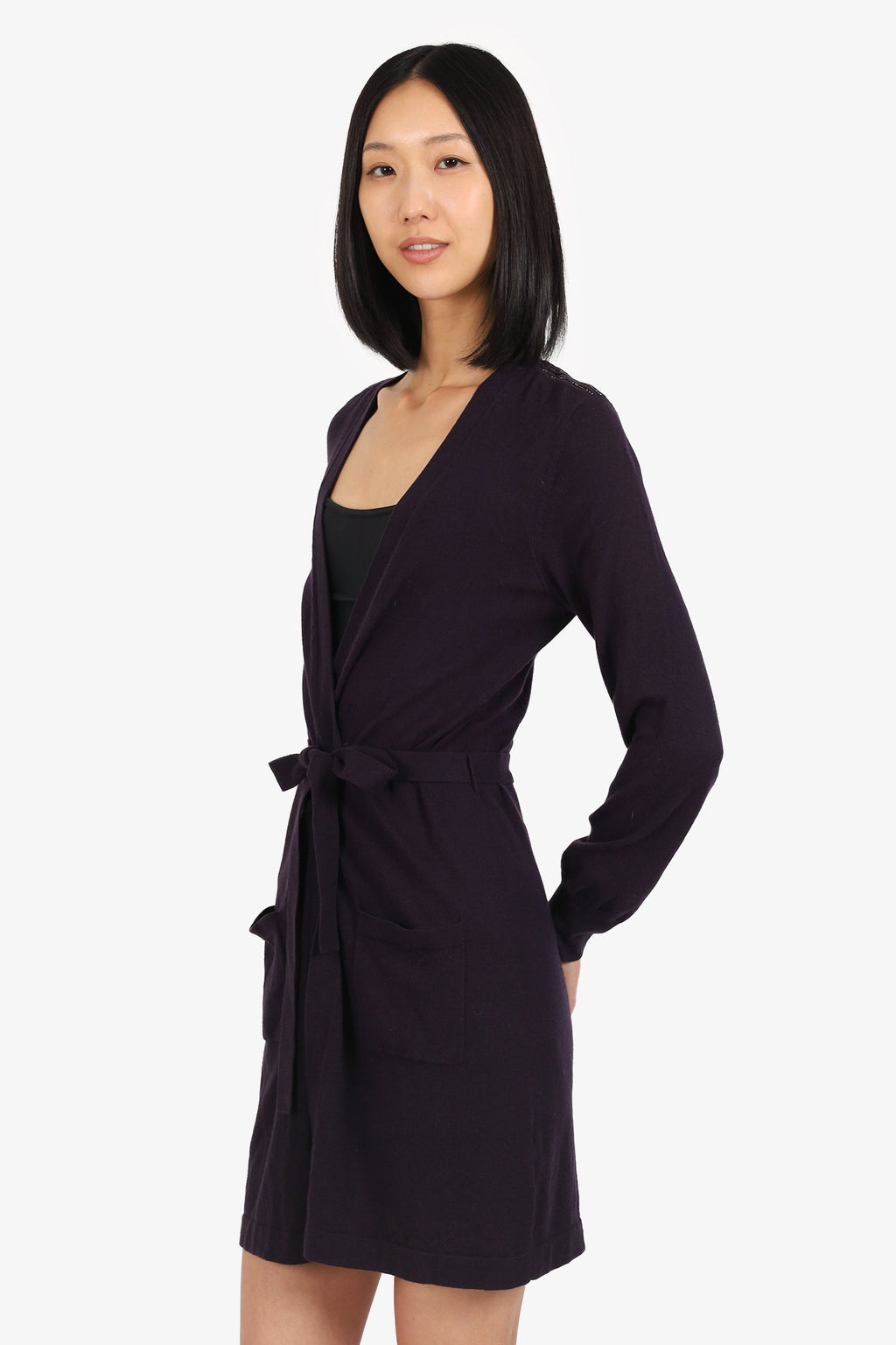 Simone Rocha Purple Wool/Silk Beaded Belted Long igan Size L