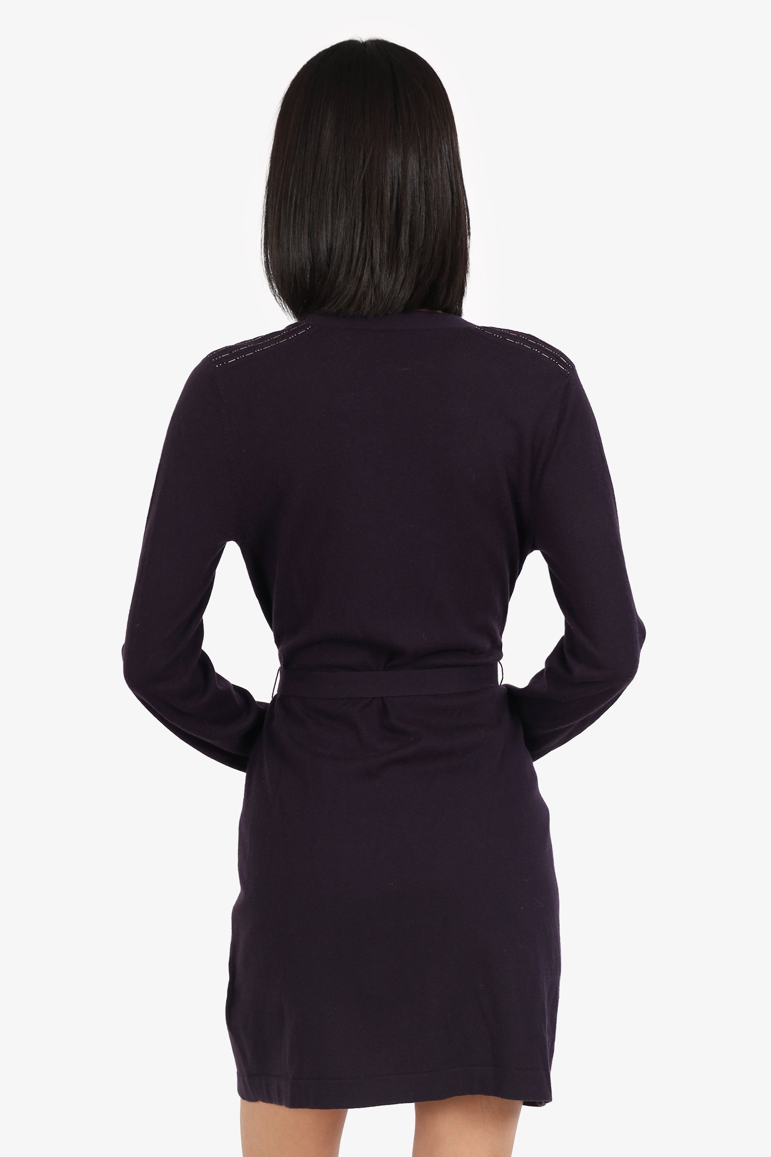 Simone Rocha Purple Wool/Silk Beaded Belted Long igan Size L