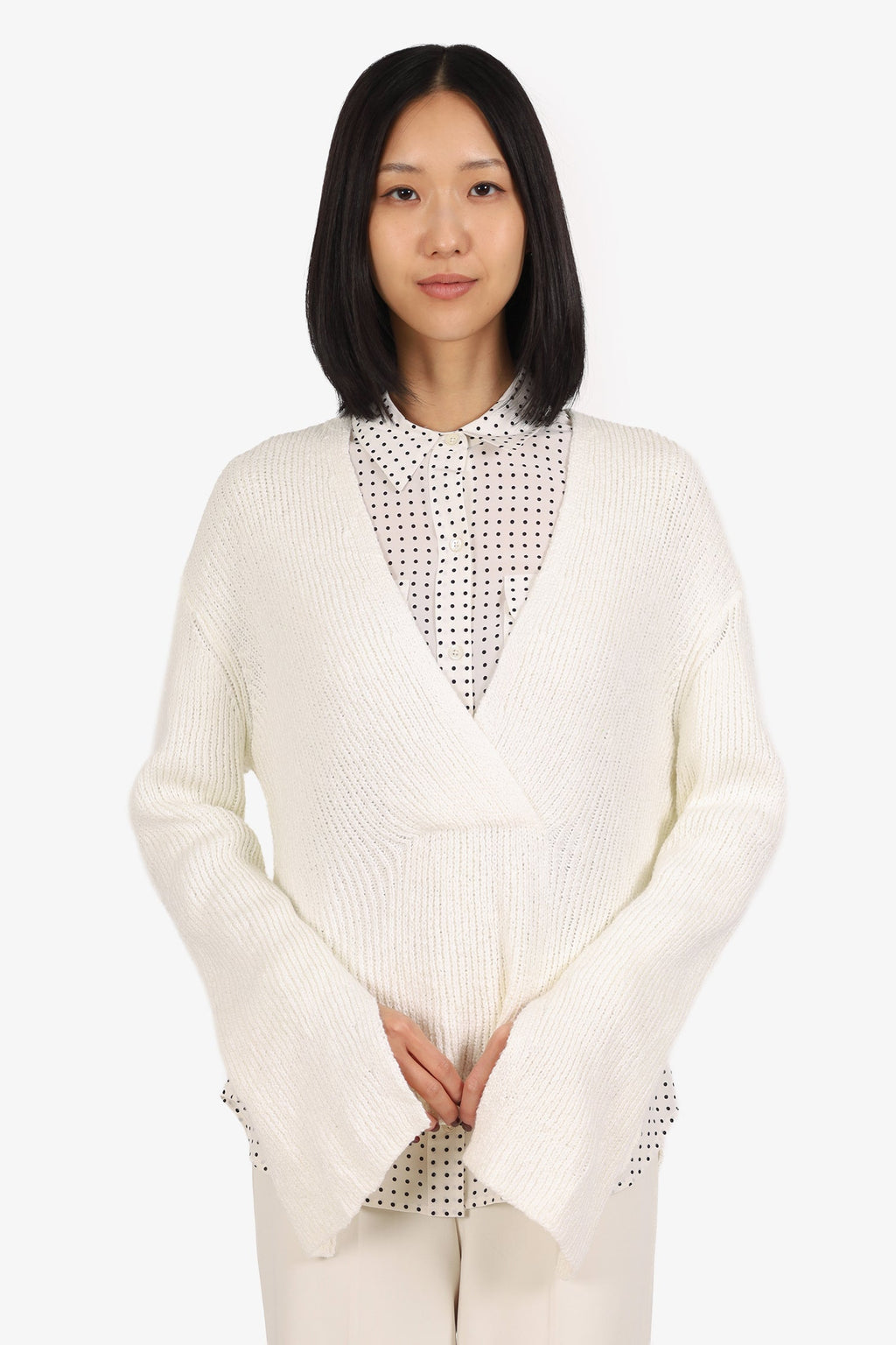 A.L.C White Knitted V-Neck Sweater Size M