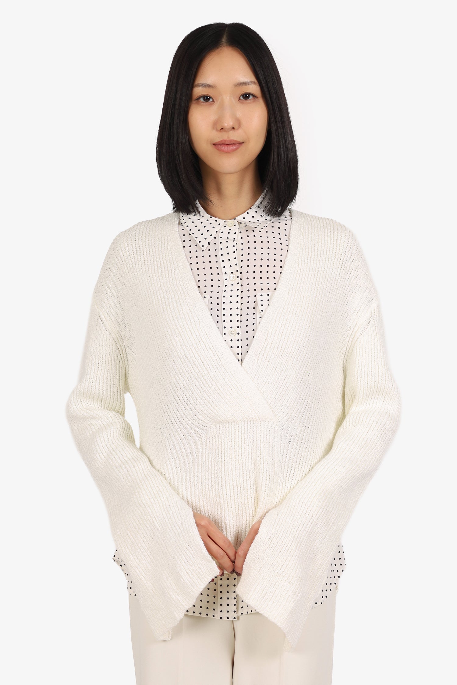 A.L.C White Knitted V-Neck Sweater Size M