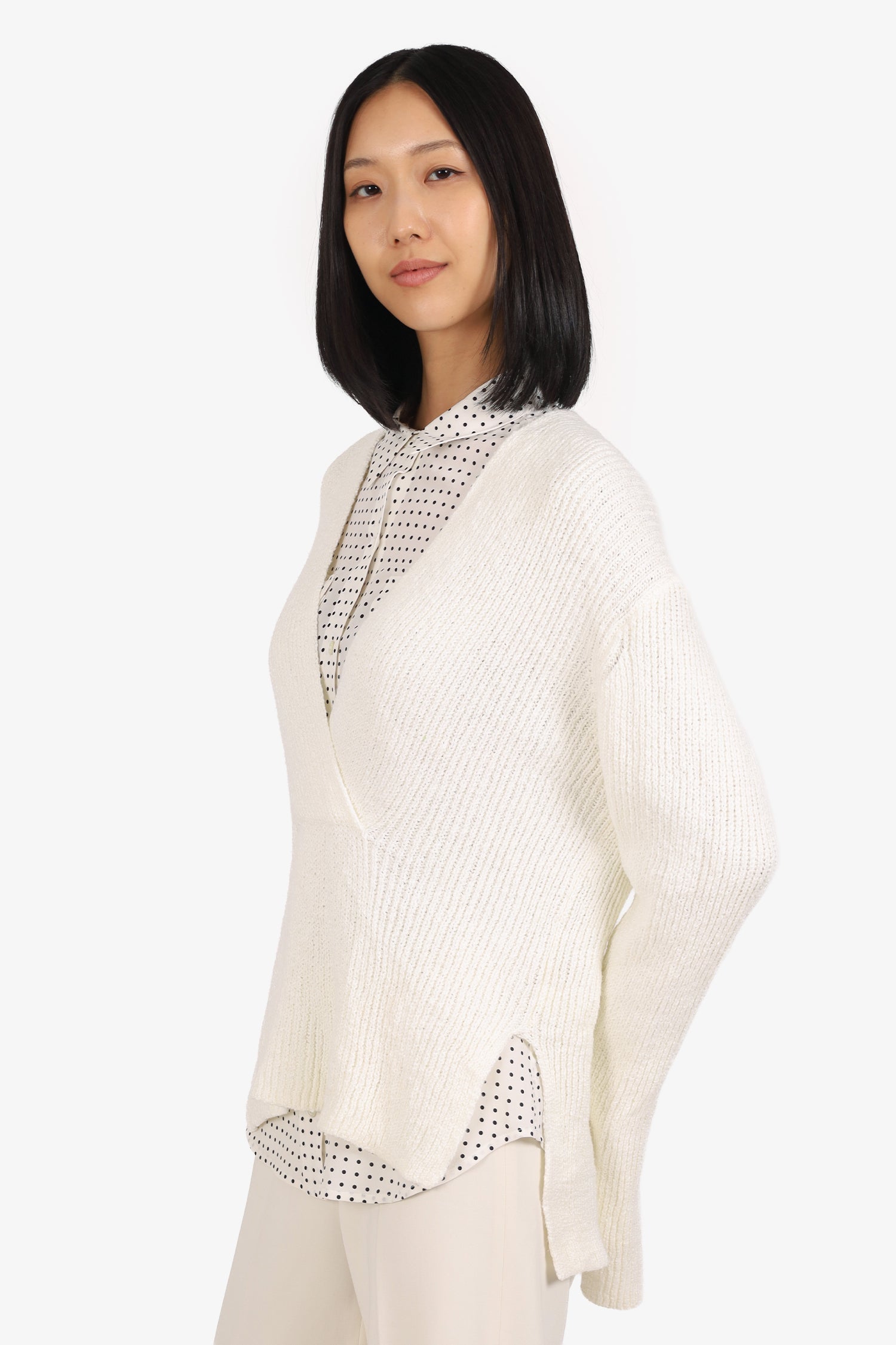 A.L.C White Knitted V-Neck Sweater Size M