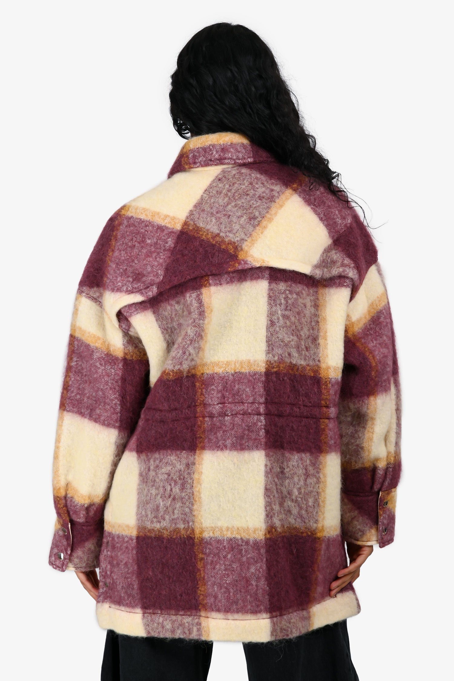IRO Cream/Burgundy Mohair/Alpaca Blend Plaid Shirt Jacket Size S
