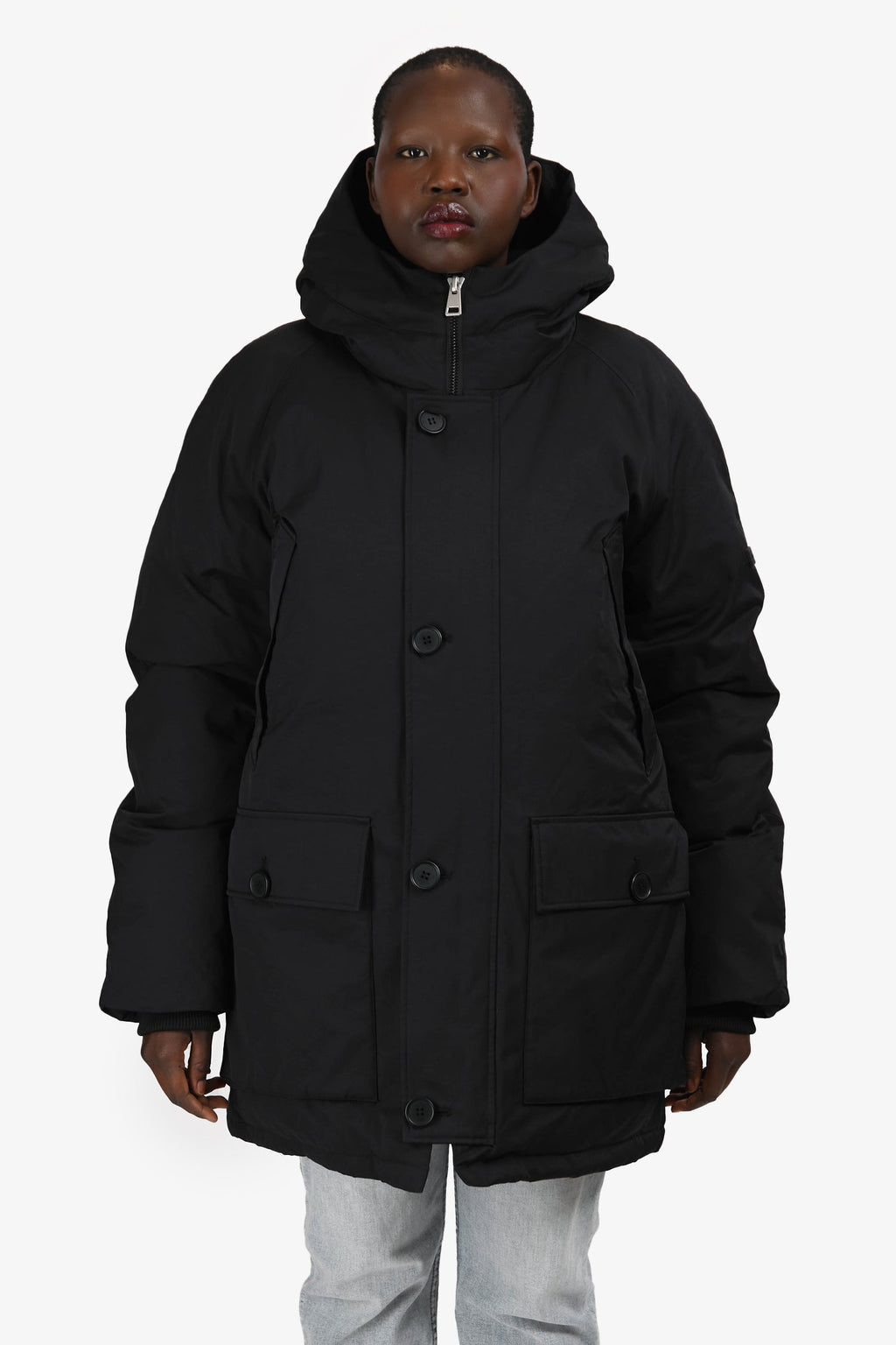Sandro Black Logo Hooded Parka Size XL