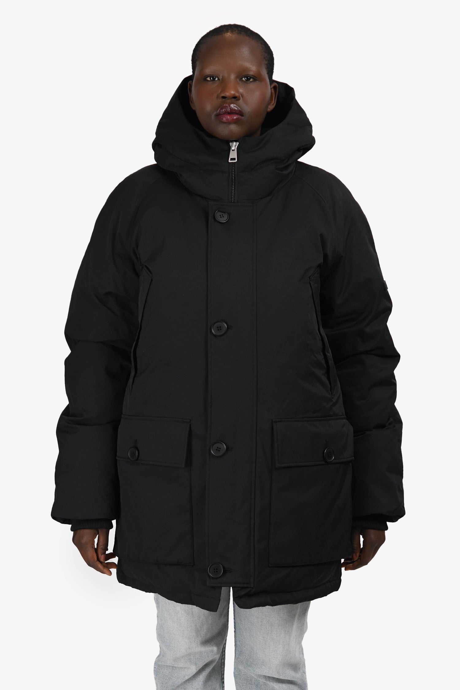 Sandro Black Logo Hooded Parka Size XL