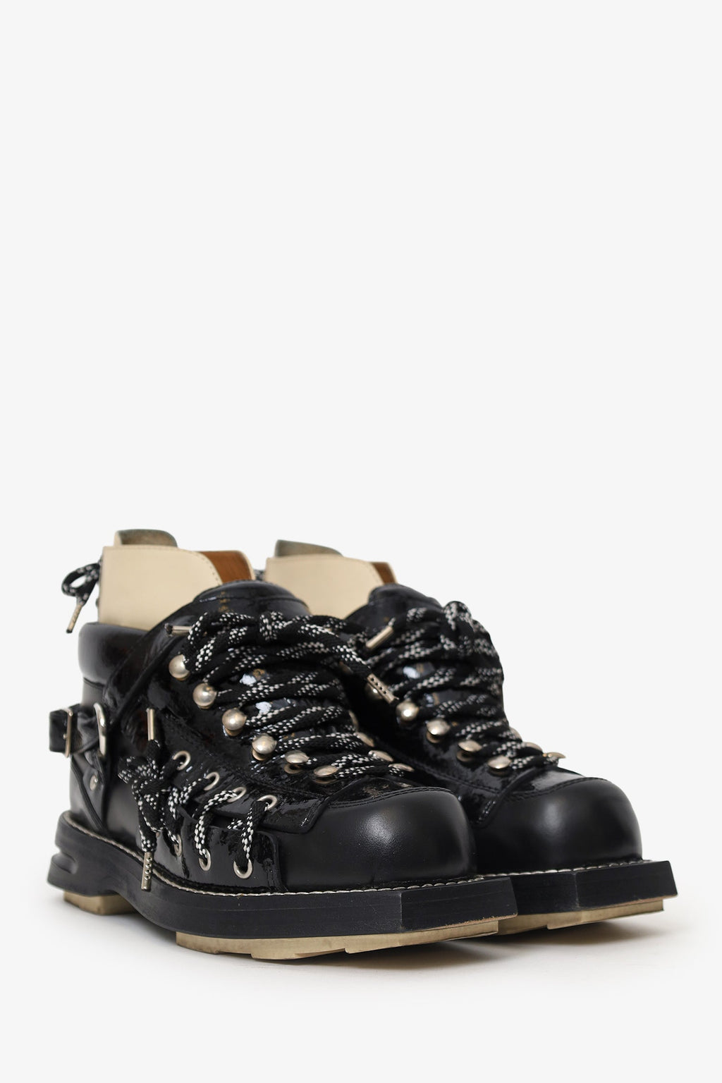 Acne Studios Black Patent Leather Mountaineering Boots Size 37