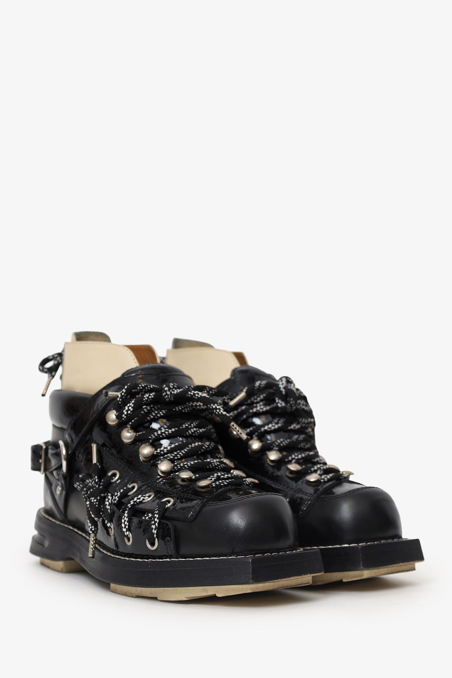 Acne Studios Black Patent Leather Mountaineering Boots Size 37