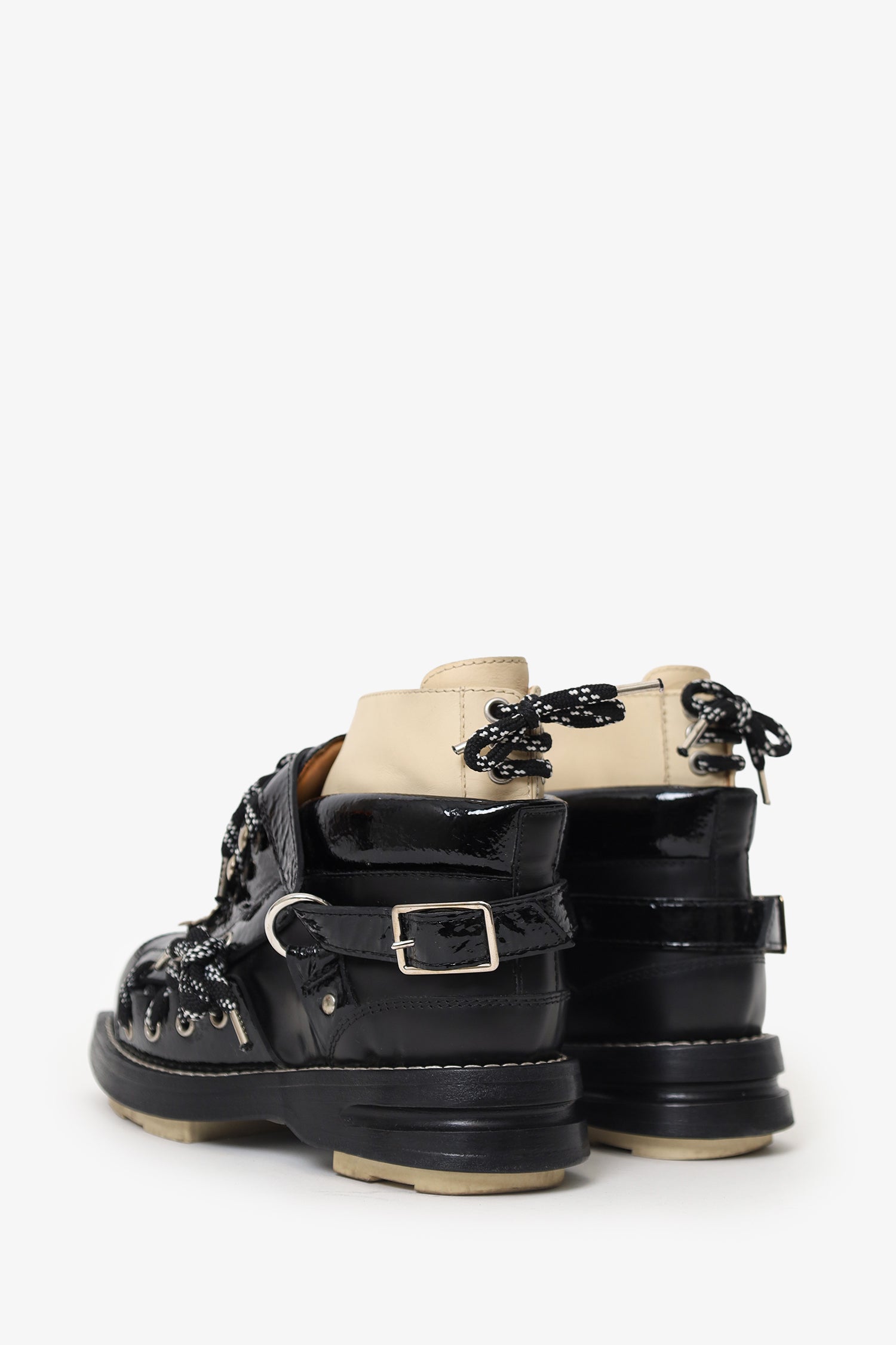 Acne Studios Black Patent Leather Mountaineering Boots Size 37