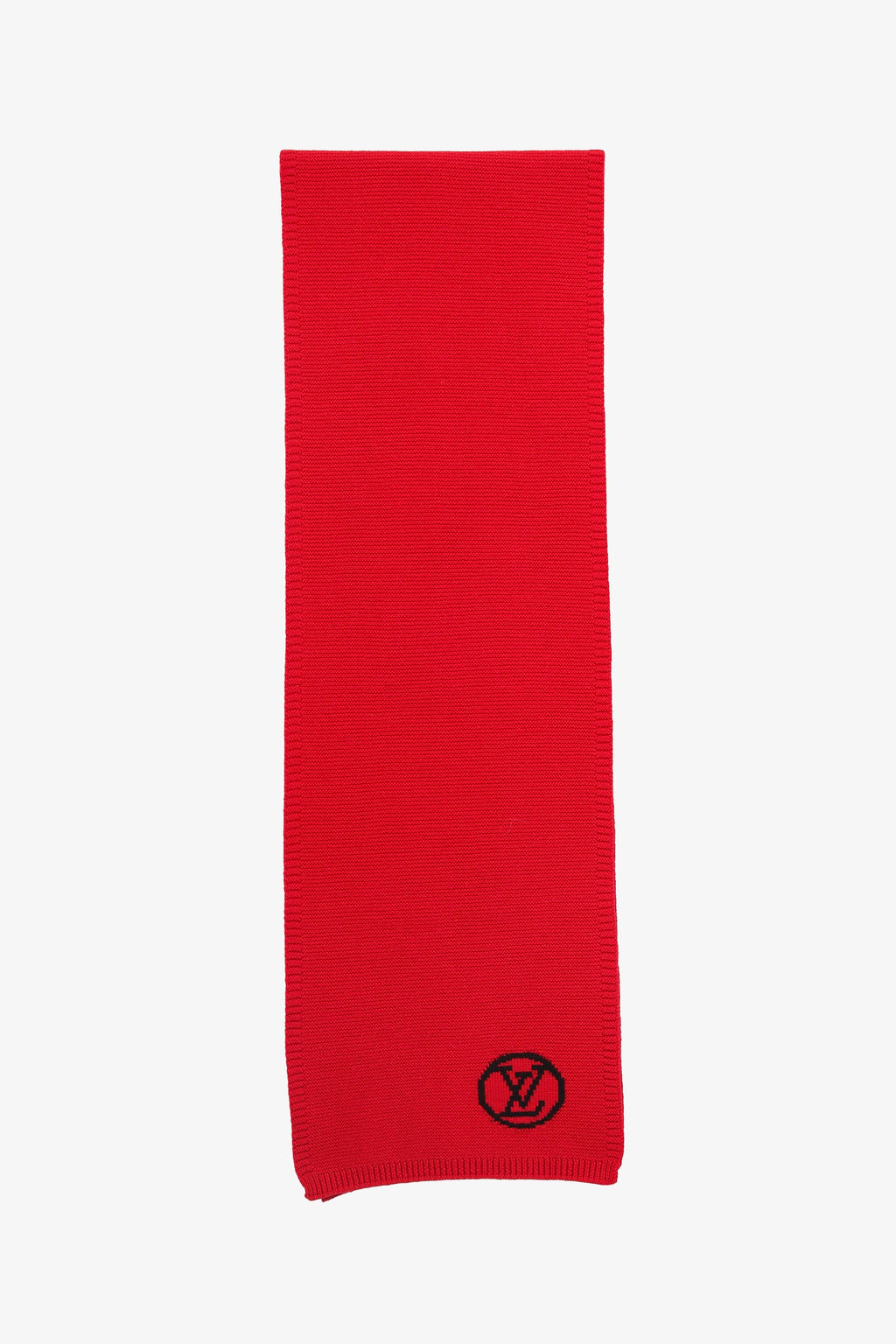 Louis Vuitton Red Wool Knit 'LV' Embroidered Scarf
